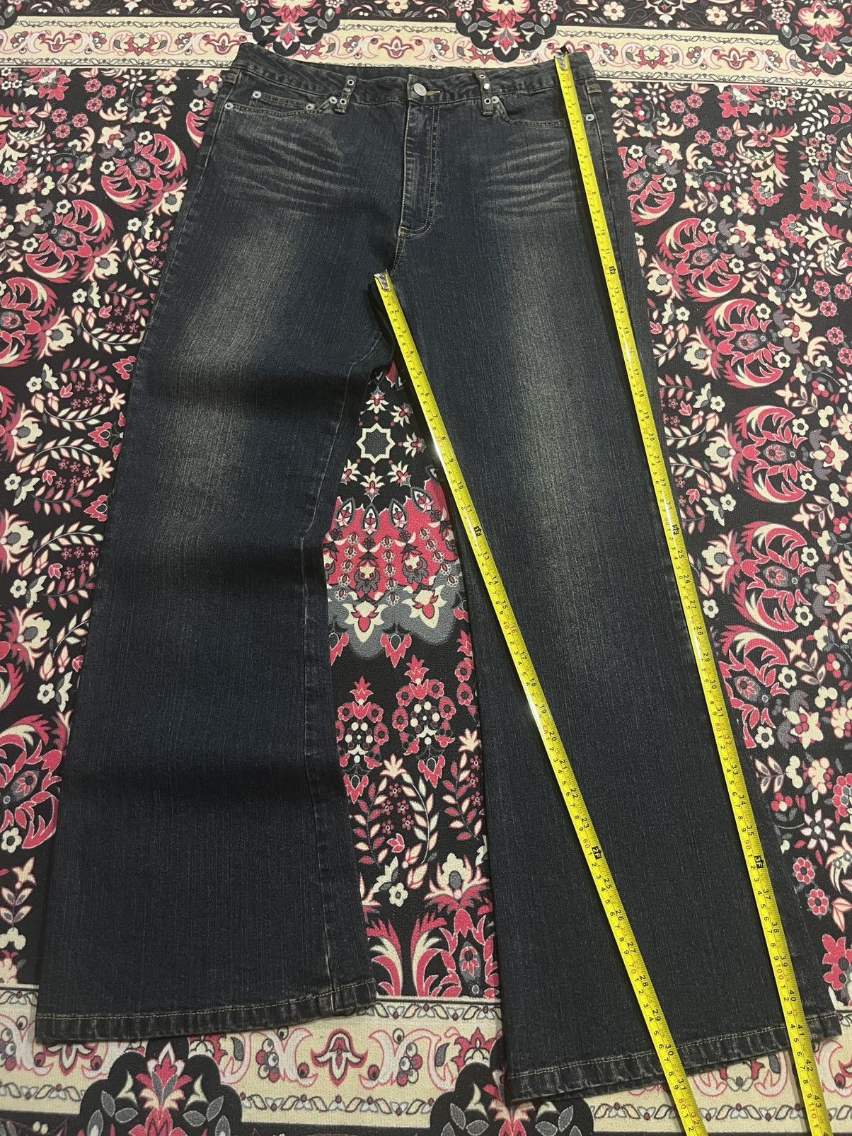 GOSTAR DE FUGA × If Six Was Nine × Le Grande Bleu (L.G.B.) ⚡️Sick⚡️Vintage Japanese Brand Broadwin Rhinestone Flare Jeans Size US 33 - 12 Thumbnail