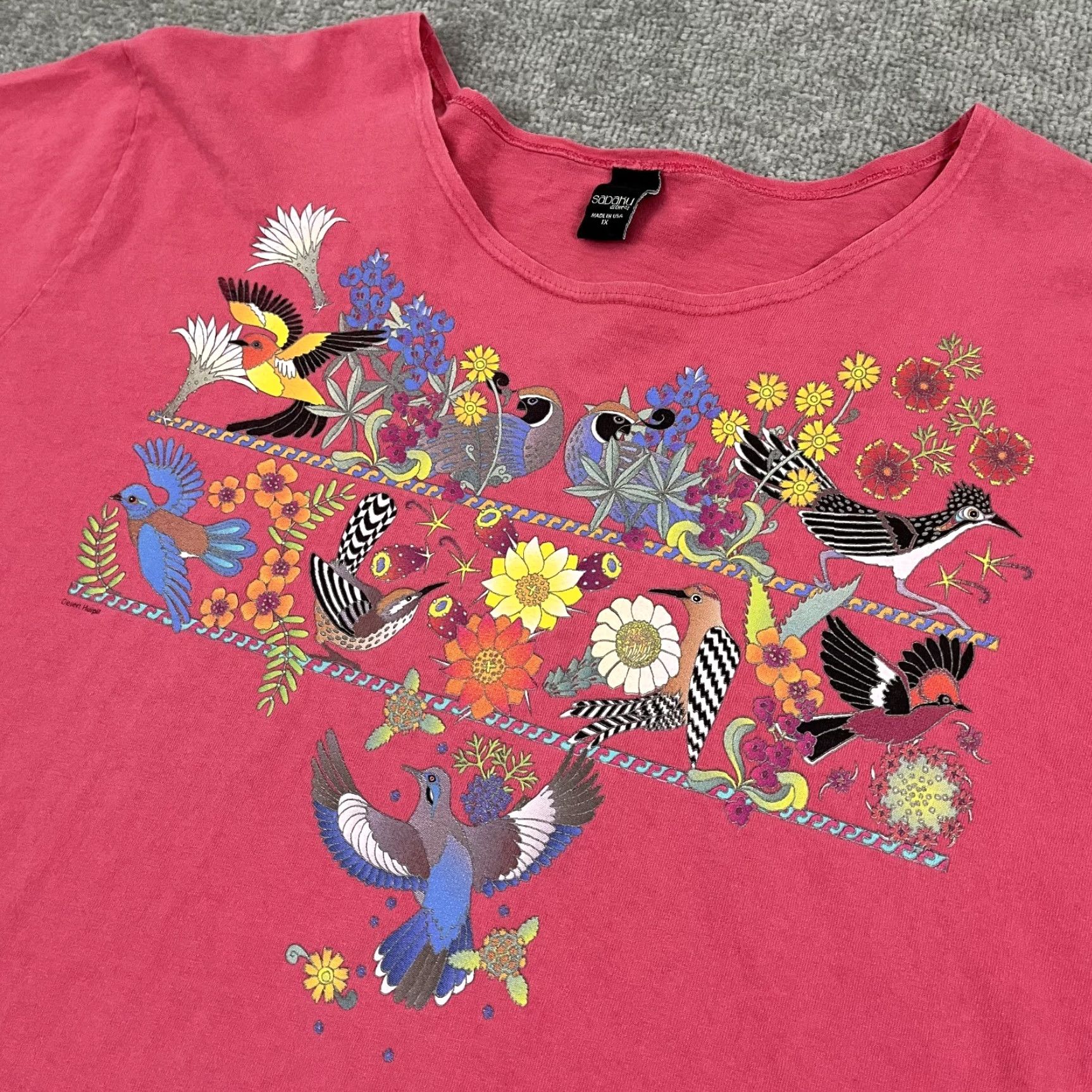 Pinko VINTAGE Sabaku Blouse Shirt Womens 1X Pink Birds Animals Floral 100% Cotton Casual Wear USA Womens Size XL / US 12-14 / IT 48-50 - 2 Thumbnail