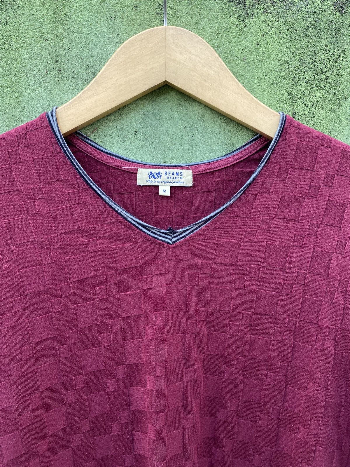 Japanese Brand Beams Heart Burgundy Textured Long Sleeve Japanese Vintage Size US M / EU 48-50 / 2 - 2 Thumbnail