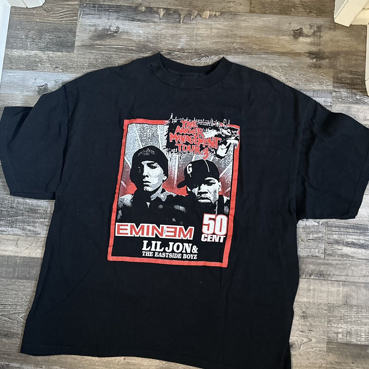 image of Band Tees x Rap Tees Vintage Eminem 50 Cent 2005 Tour Tshirt in Black, Men's (Size XL)