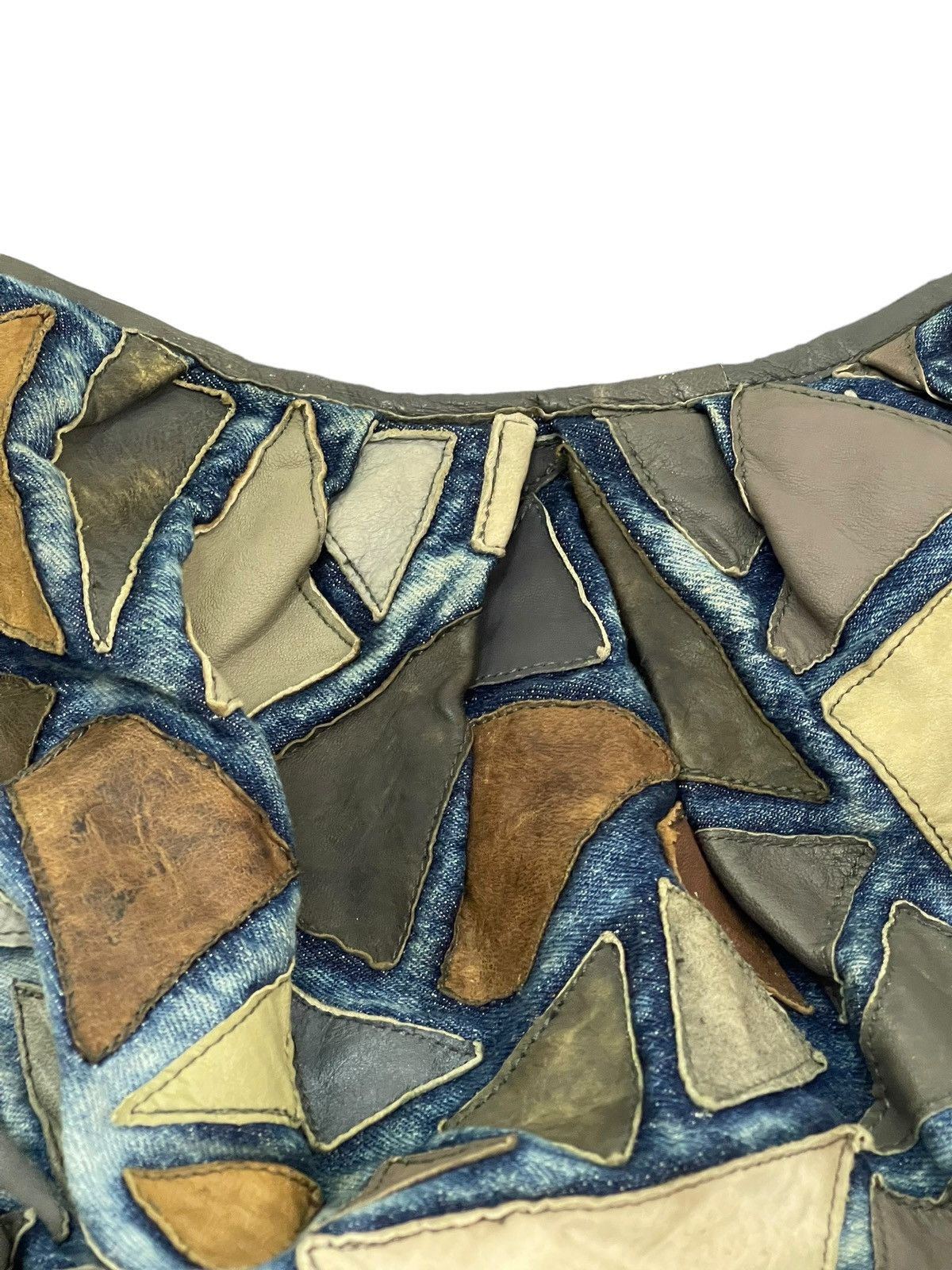 Japanese Brand Patchwork Leather x Denim Handmade Custom Messenger Bag 2🟩 Size ONE SIZE - 21 Thumbnail