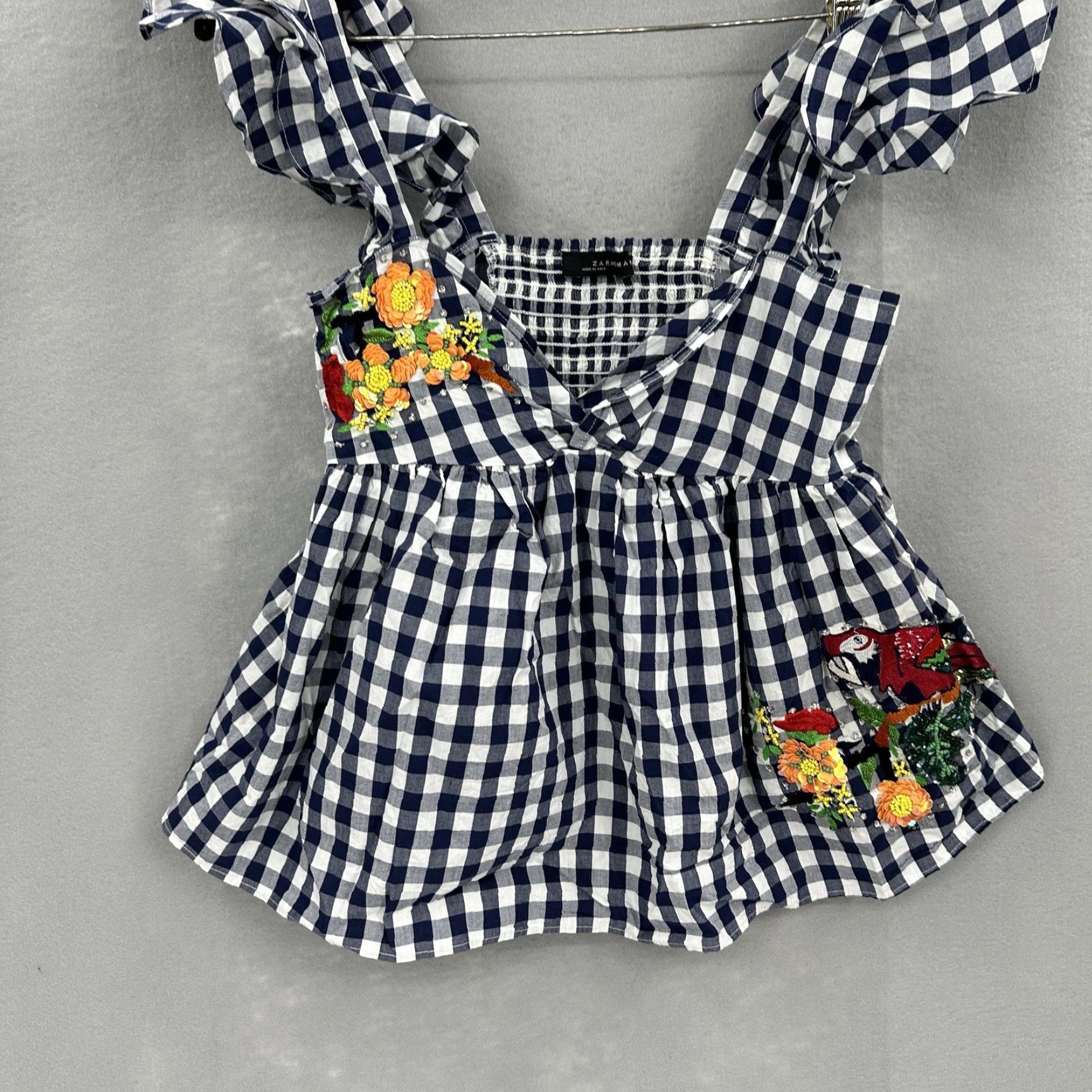 Zara ZARA WOMAN Blouse XS Sequin Beaded Bird Gingham Quiet Cottagecore Boho Womens Size XS / US 0-2 / IT 36-38 - 3 Thumbnail