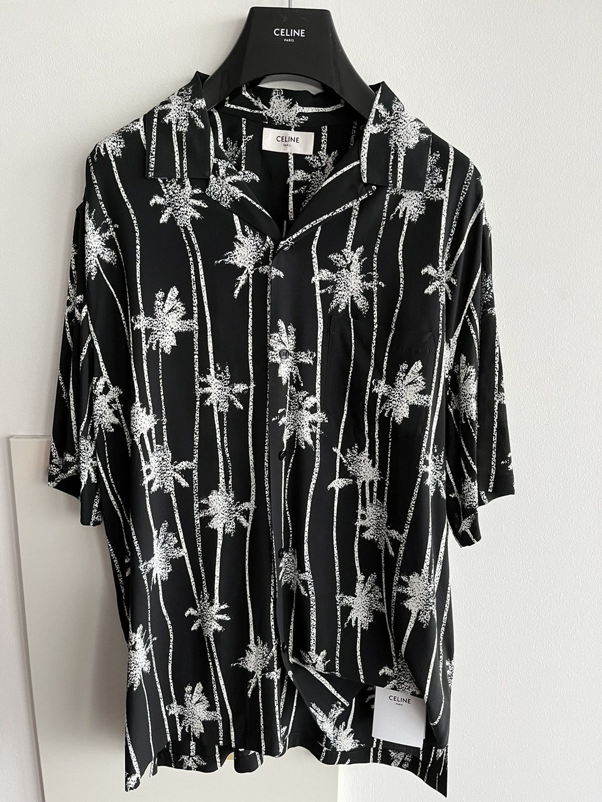 image of Super Runway Celine By Hedi Palm Tree Shirt in Black, Men's (Size XL)