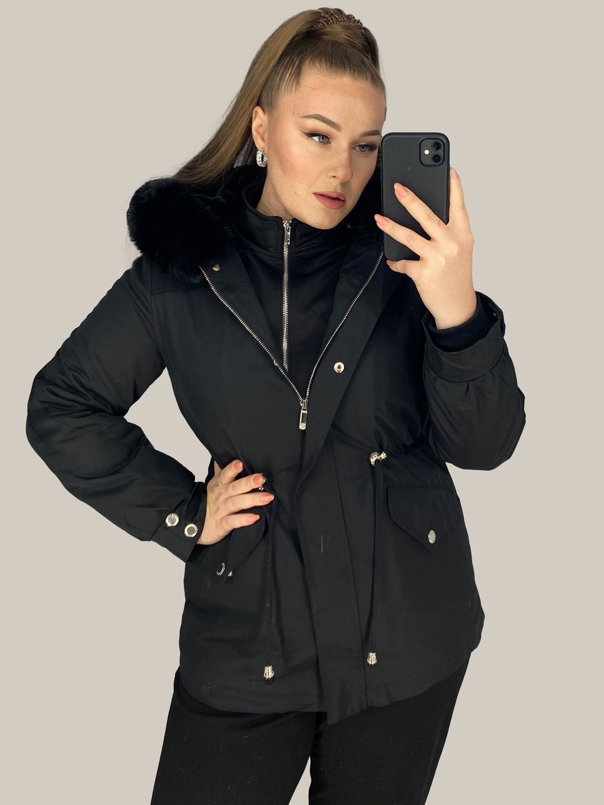 Other Black Fur-Trimmed Jacket – Elegant Winter Classic Size S / US 4 / IT 40 - 3 Thumbnail
