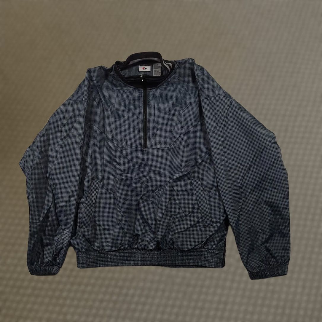 Jerzees Jerzees Jacket Mens Medium Windbreaker Quarter Zip Checkered Blue Black Nylon Lining Polyester Pockets 1/4 Zip Elastic Cuffs Size US M / EU 48-50 / 2 - 1 Thumbnail