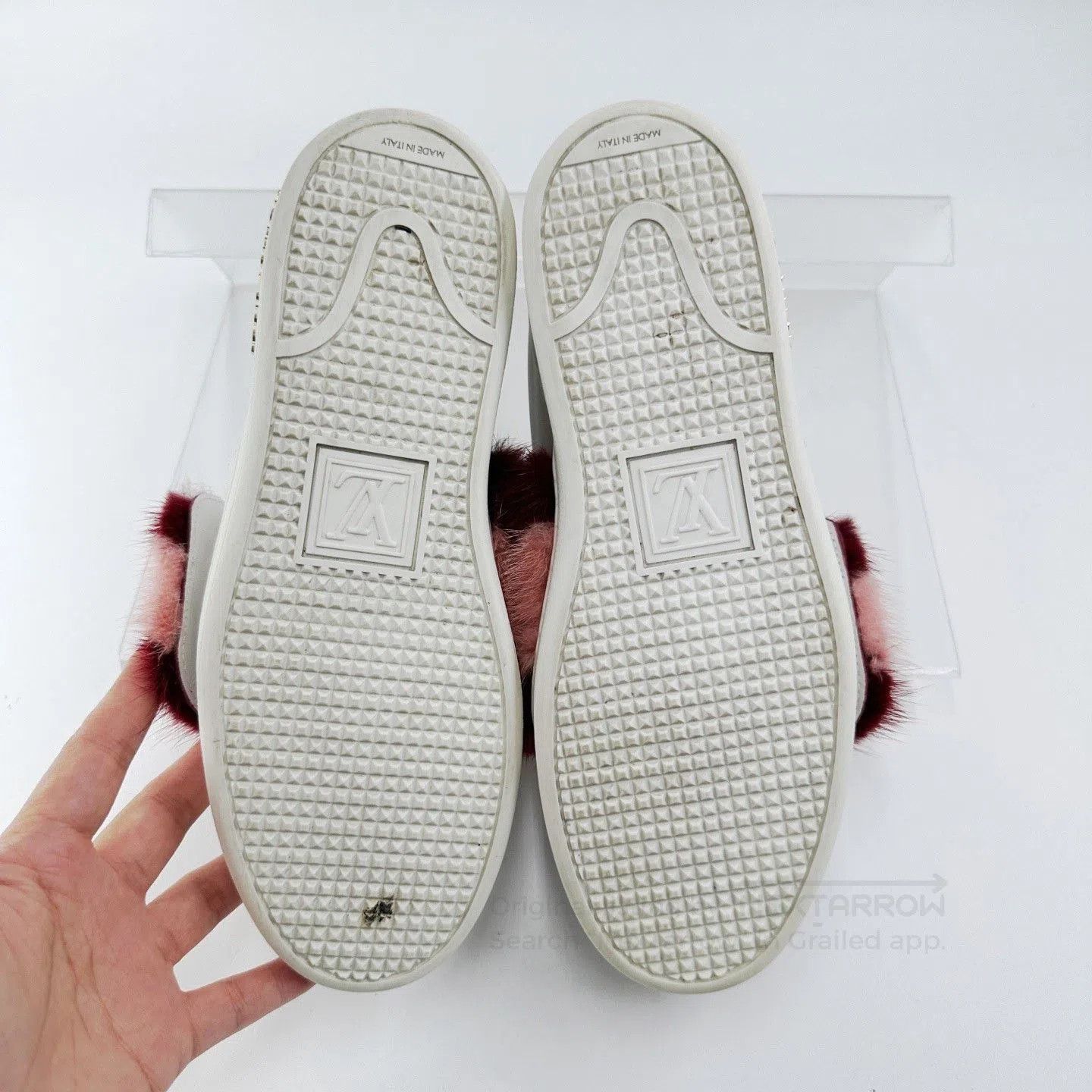 Louis Vuitton LV Red Pink Mink Fur White Sneakers. Size US 6 / IT 36 - 4 Thumbnail