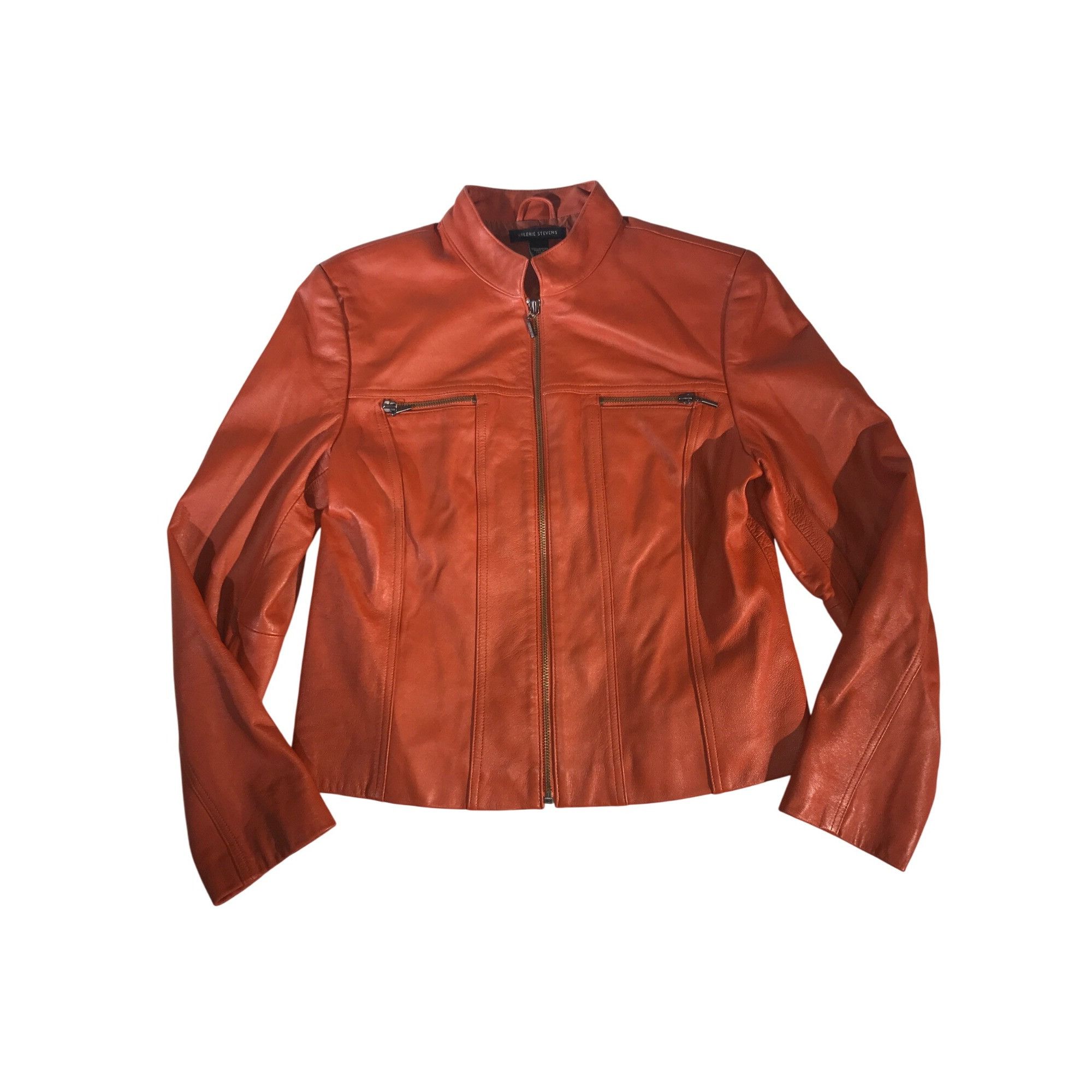 Vintage Valerie Stevens Womens Burnt Orange Leather Moto Jacket Size M / US 6-8 / IT 42-44 - 1 Thumbnail