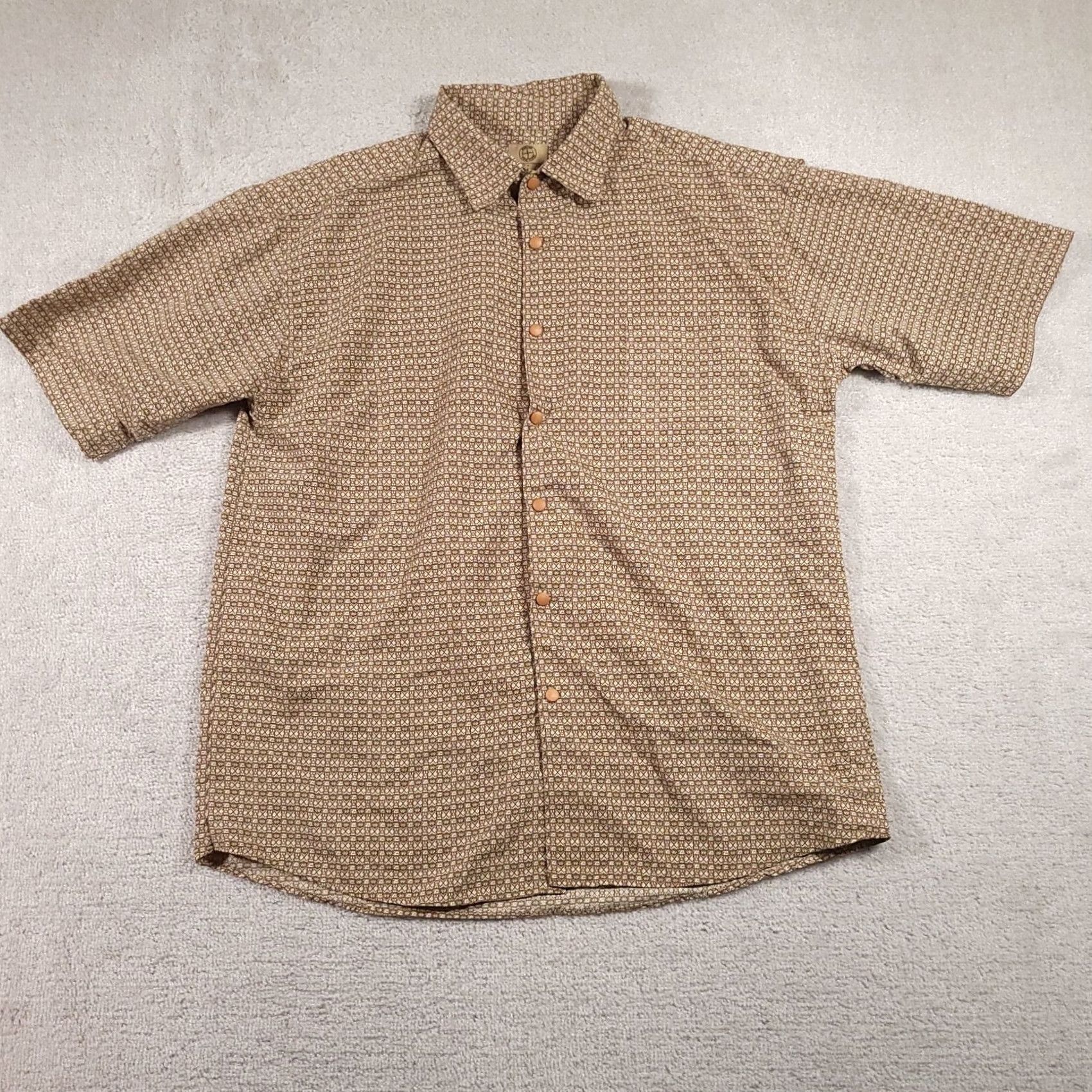 Haband Haband Travelers Shirt Mens XL Snap Front Camp Shirt Tan Geometric Print Outdoor Size US XL / EU 56 / 4 - 2 Thumbnail