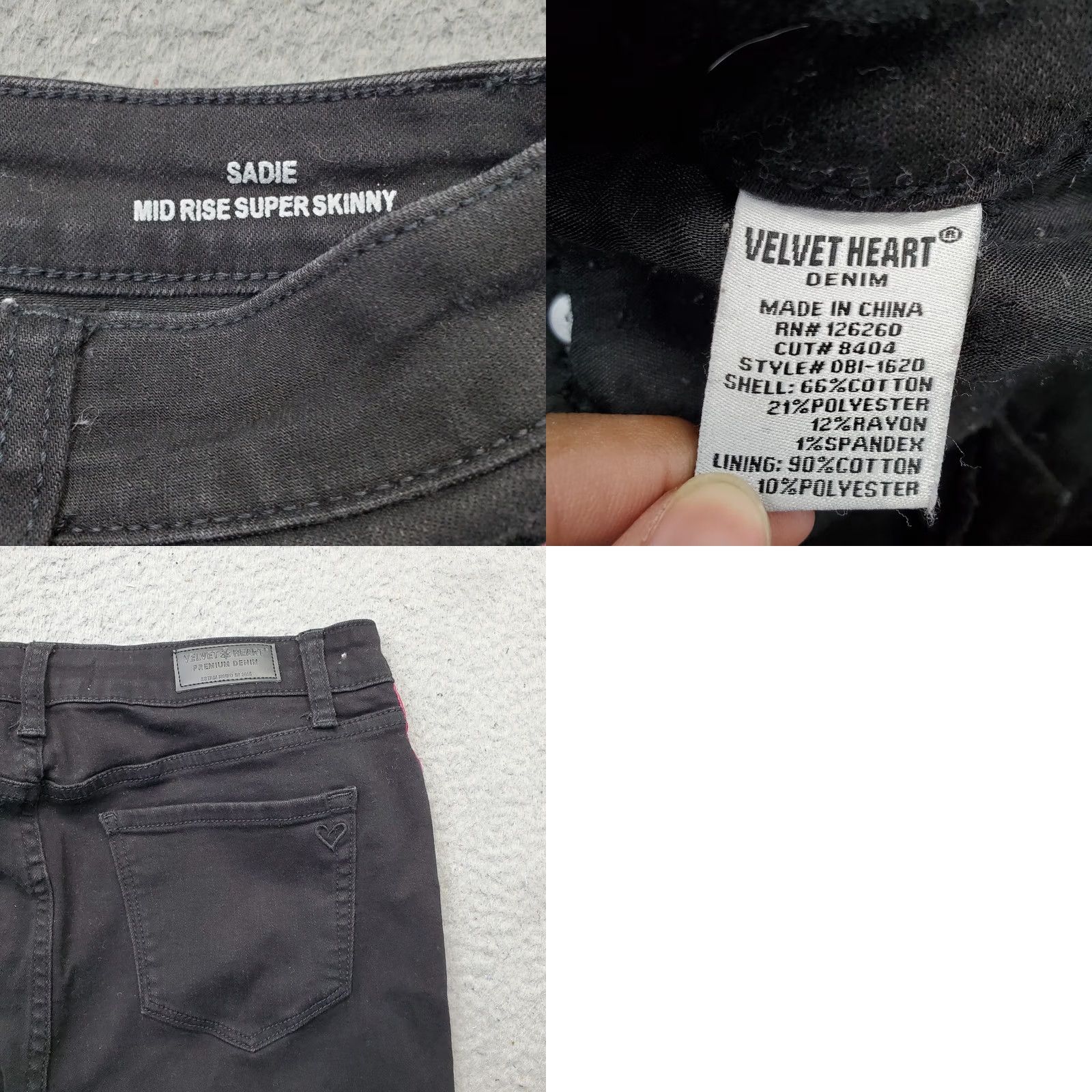Velvet Velvet Heart Jeans Womens 29 Black Mid Rise Super Stretch Skinny Leg Shirt Size 29" - 8 Thumbnail