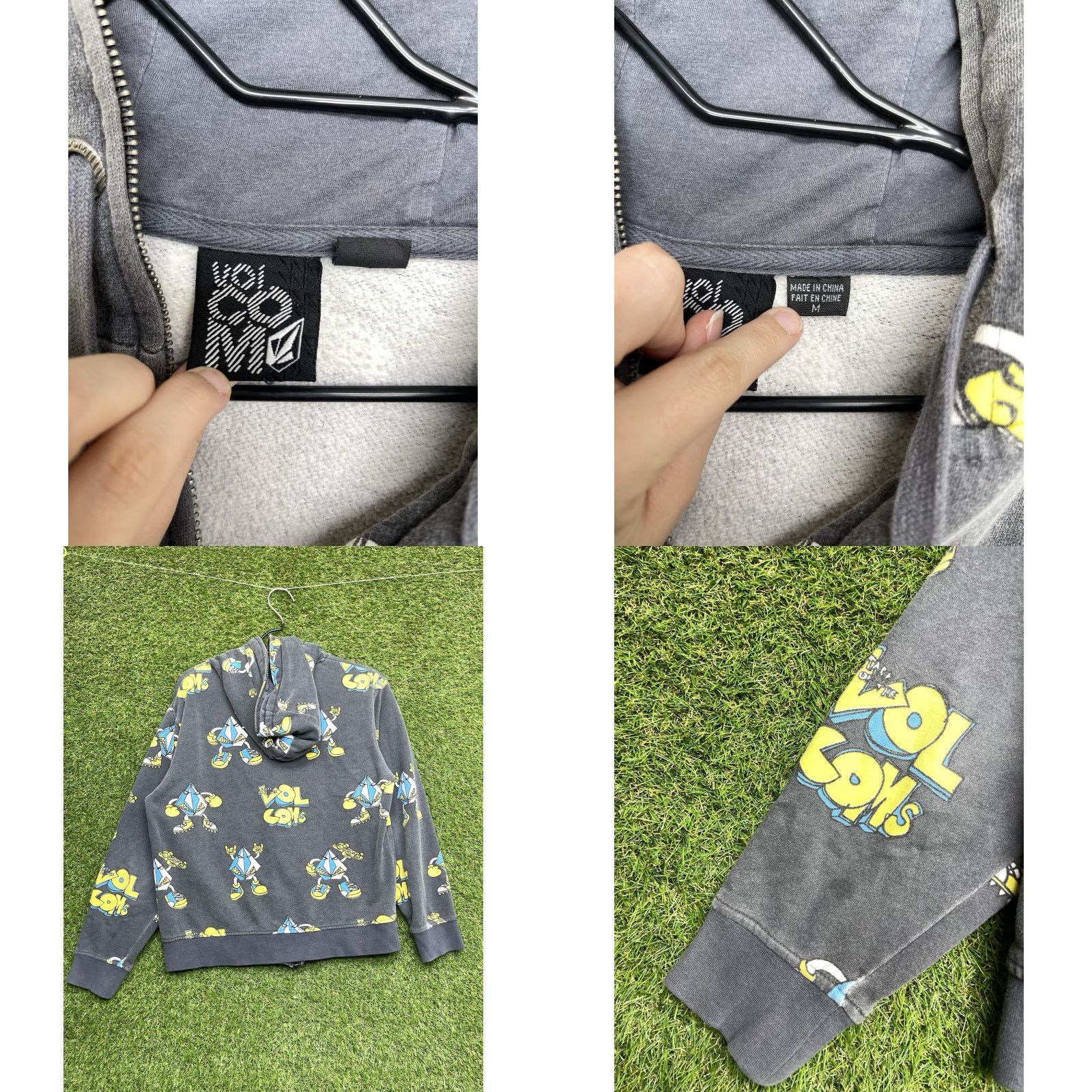 Volcom VINTAGE Volcom Hoodie AOP Mens Medium Gray All Over Print Zip Hooded Graphic Print Logo Zipper Full Zip Fall Spring Winter Skateboarding James? (Jess) Size US M / EU 48-50 / 2 - 9 Thumbnail