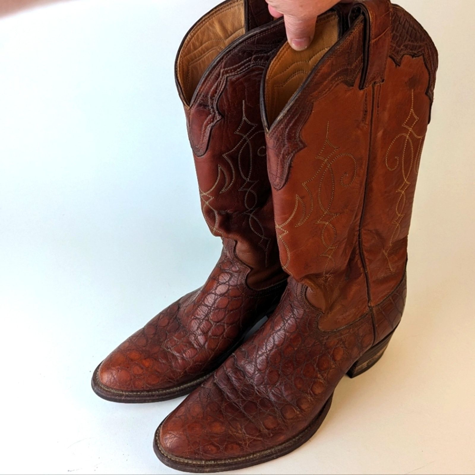 Justin Boots Vintage Justin Men's Boots Exotic Bias Cut Alligator - 8.5D Size US 8 / EU 41 - 1 Thumbnail