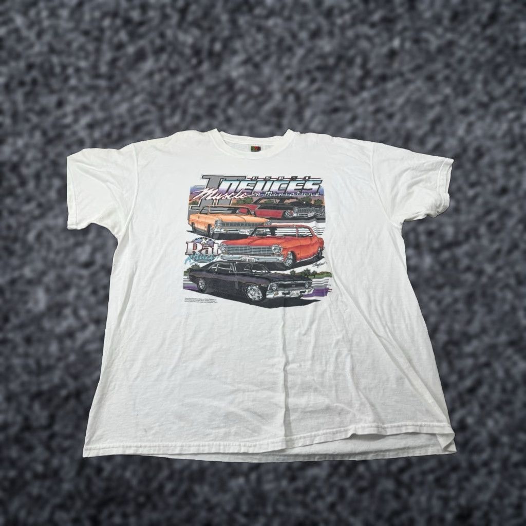 Gildan VINTAGE Fruit Of The Loom AutoRama T Shirt Deuces Rat Attack Tee Adult 2XL White Graphic Tee World Tour Mens Size US XXL / EU 58 / 5 - 1 Thumbnail