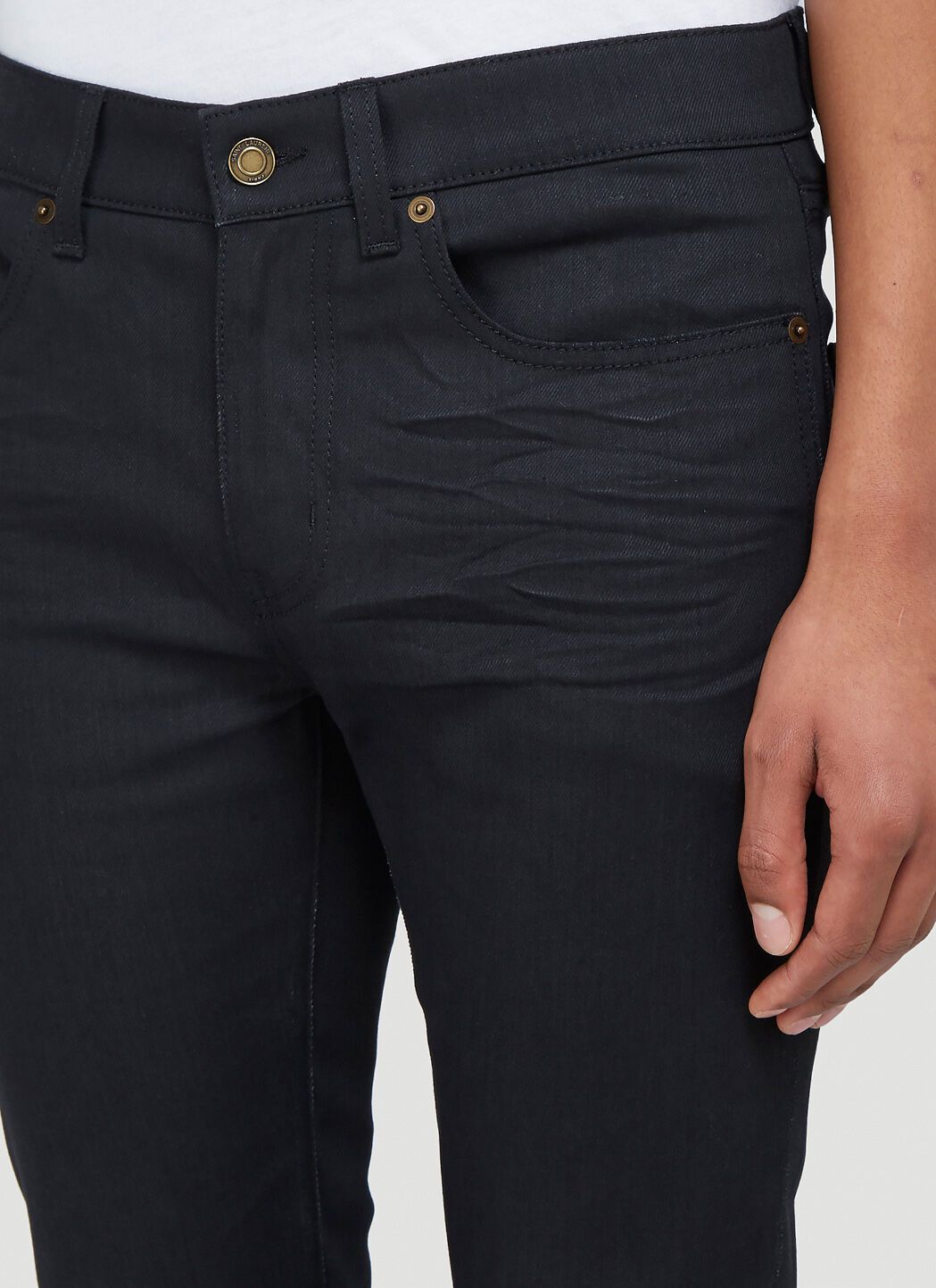 Saint Laurent Paris o1s1wg111124 Skinny-Fit Jeans in Used Denim in Black Size US 38 / EU 54 - 5 Thumbnail