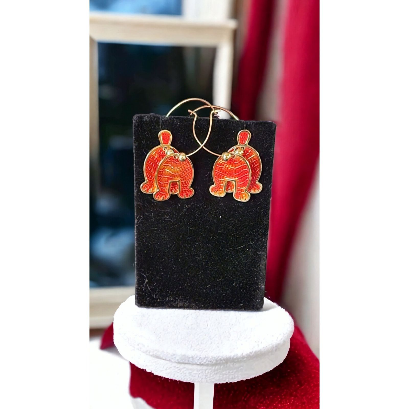 Benjamin Edgar Vintage Edgar BEREBI Orange Gold Tone Pierced Earrings Size ONE SIZE - 2 Thumbnail