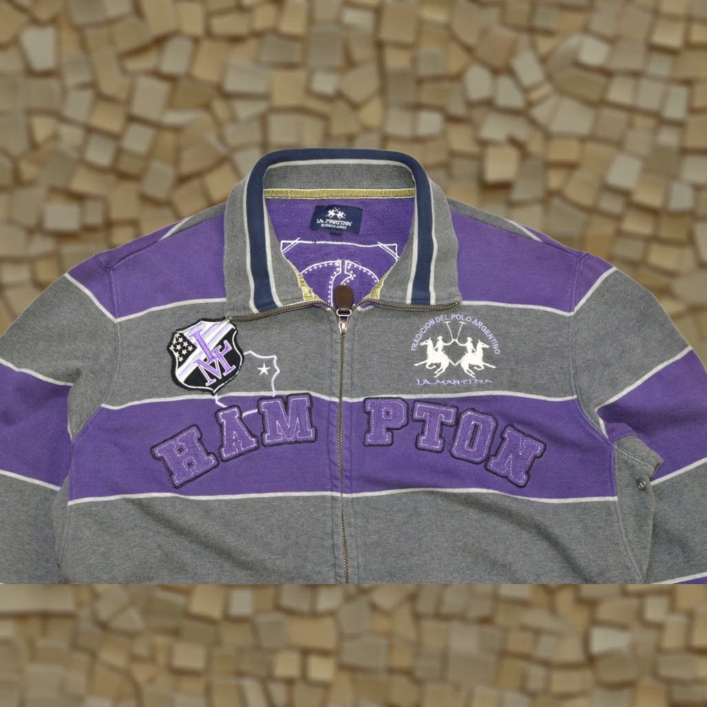 La Martina La Martina New York Hampton Full-Zip Striped Cotton Sweatshirt M Gray Purple Mens Size US M / EU 48-50 / 2 - 1 Thumbnail