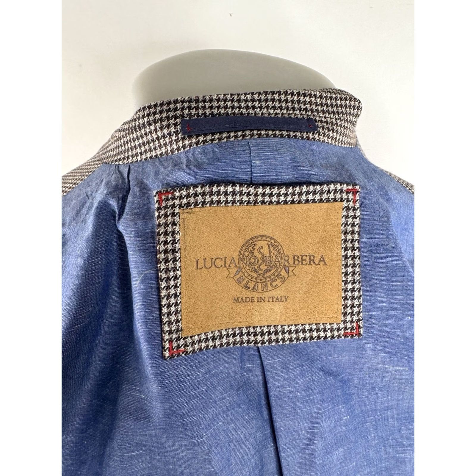 Vintage LUCIANO BARBERA Blazer Jacket / Houndstooth Cashmere Linen Silk US 42 Three-Button Brown Beige Men Blazer Mens Size 42R - 6 Thumbnail