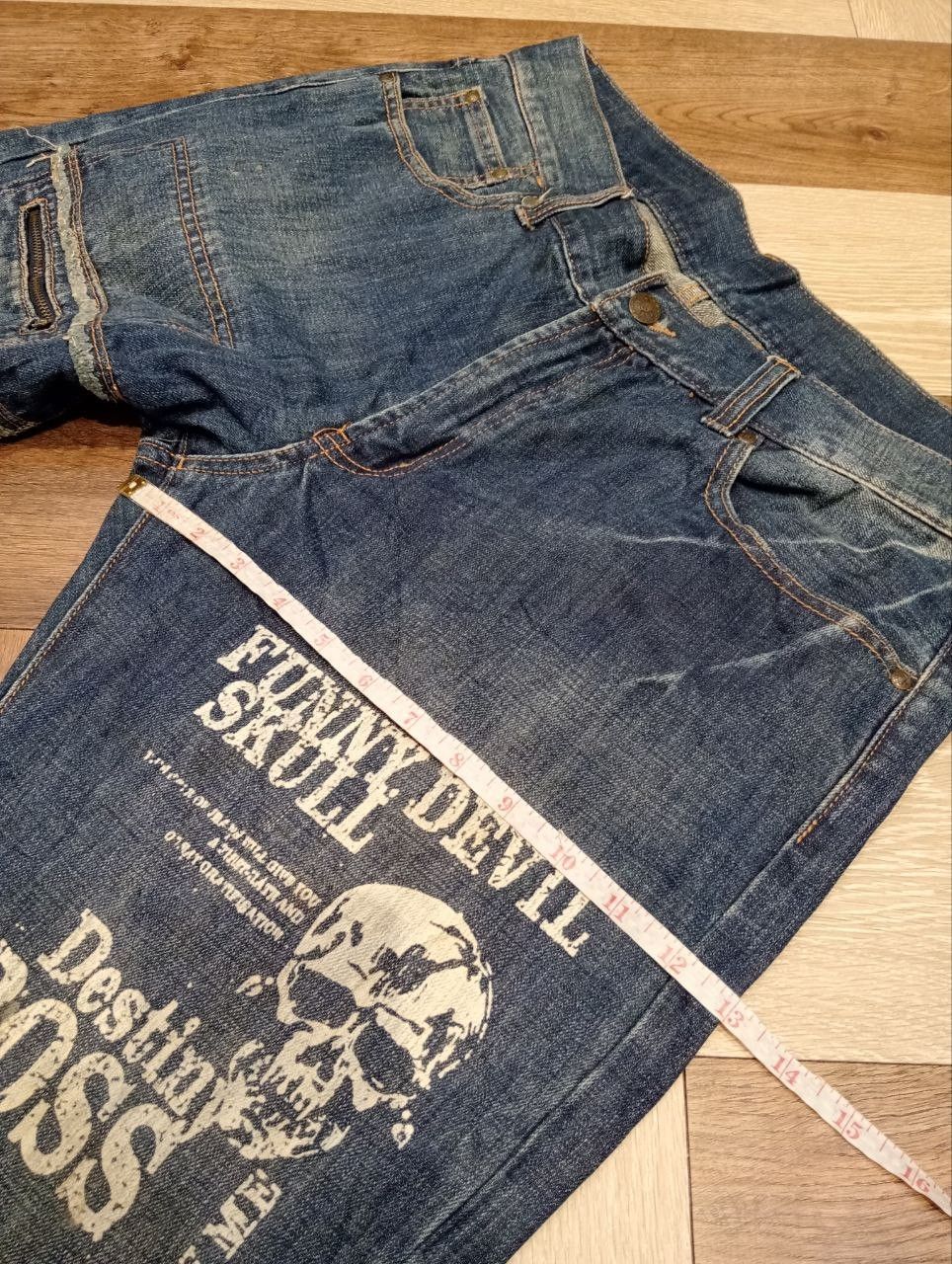 Japanese Brand JAPANESE FUNNY DEVIL SKULL BLUE DENIM PAINTED FLARED PANTS Size US 35 - 17 Thumbnail