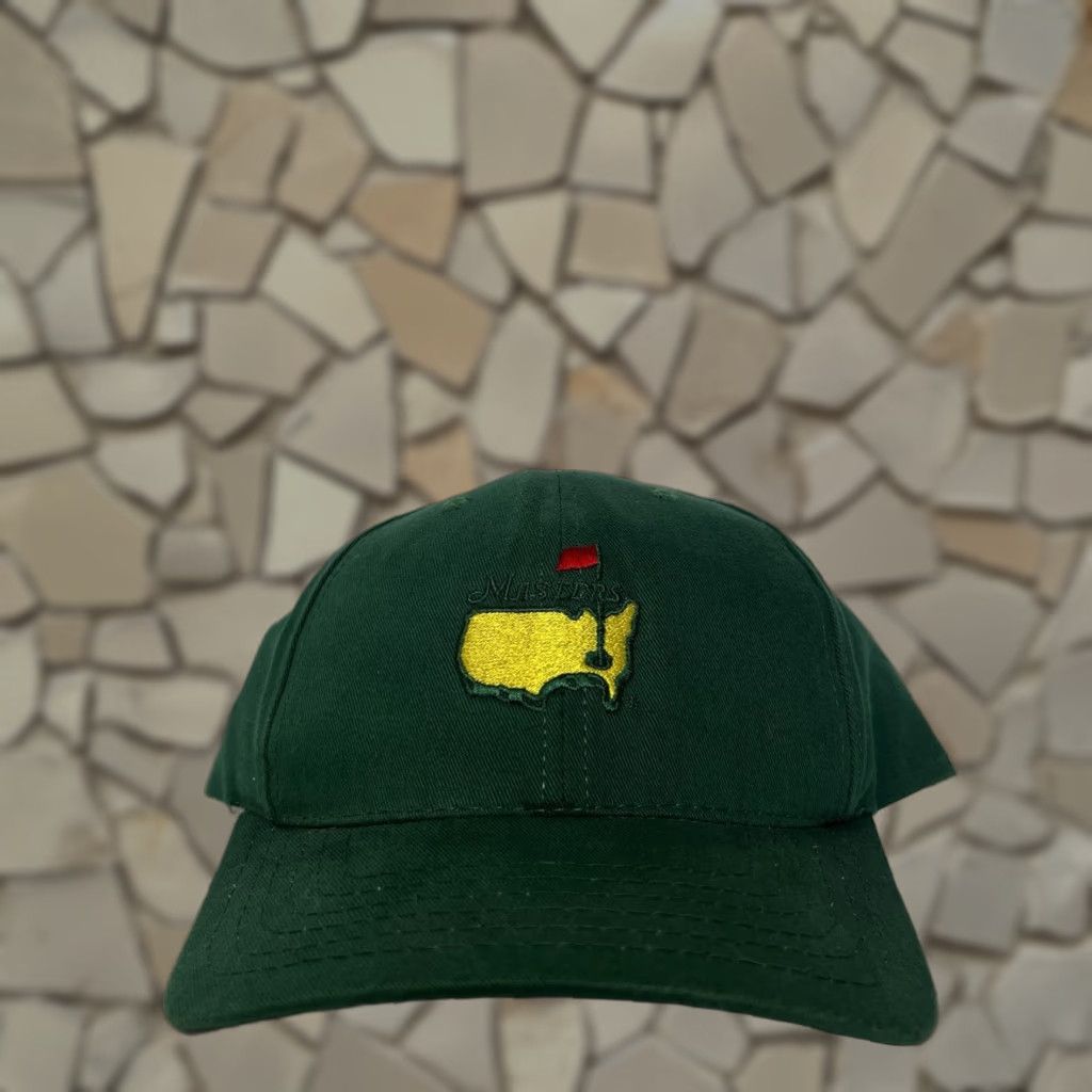 VINTAGE 90s Masters Golf Hat Leather Strapback Cap Green Cotton