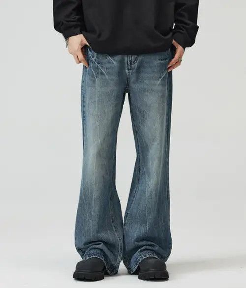 Japanese Brand × Jean Pants Lightning pattern cleanfit wide-leg flared jeans Size US 34 / EU 50 - 1 Thumbnail