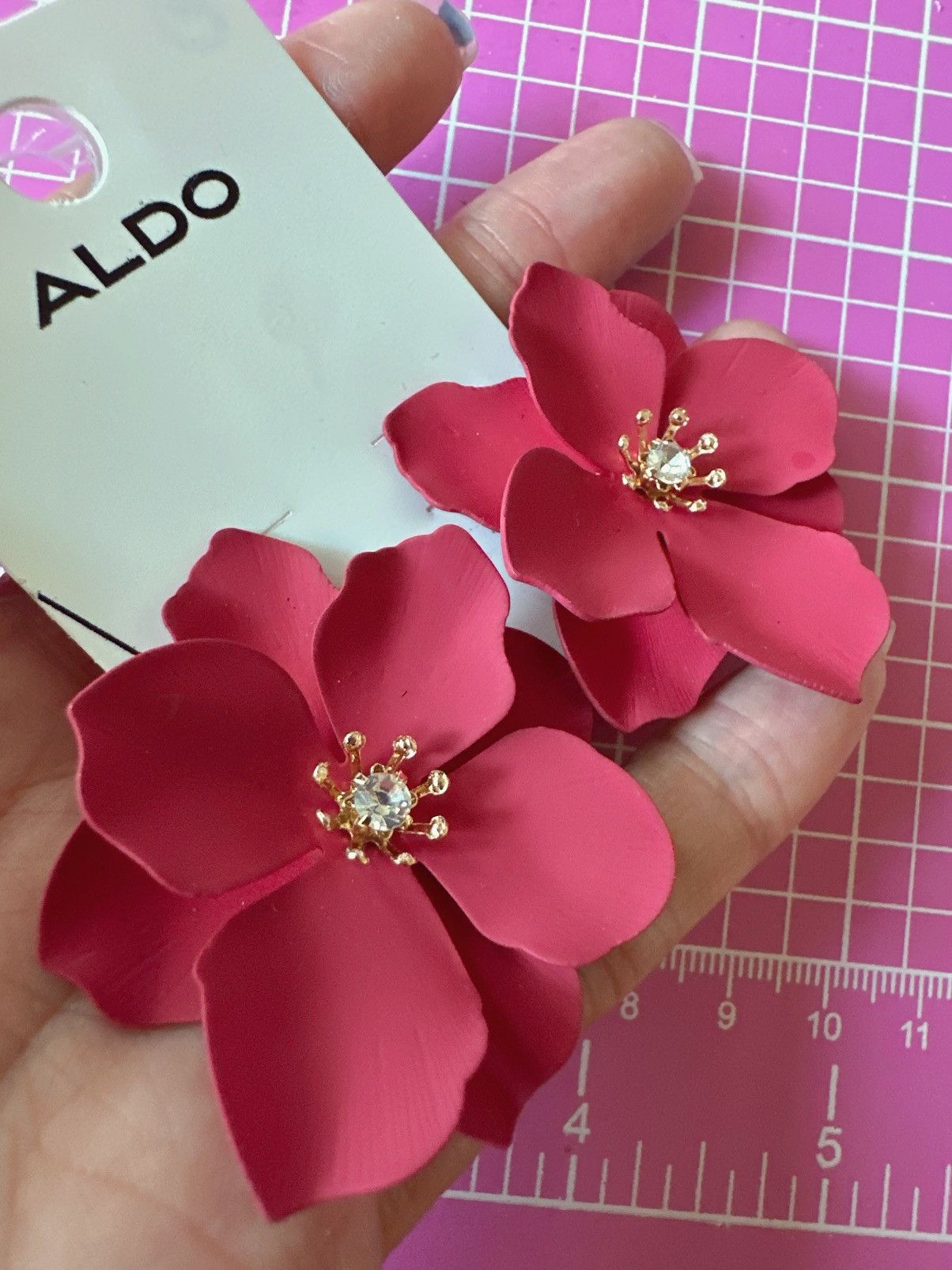 Aldo Aldo earrings red pink flower gold tone Size ONE SIZE - 2 Thumbnail
