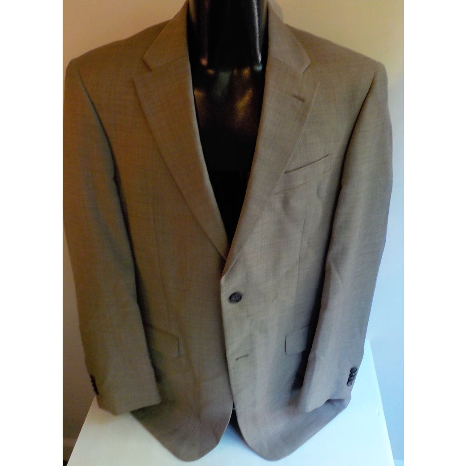 Tommy Hilfiger TOMMY HILFIGER Suit 2 Button Wool Flat Front Pants SZ 38L 33X30 Dark Beige Mens Size 38R - 2 Thumbnail