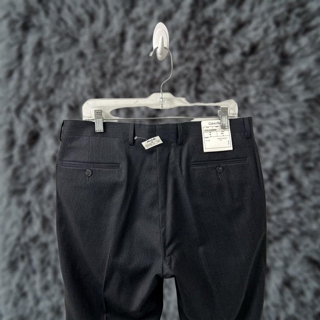 Calvin Klein Calvin Klein Dress Pants Mens 34x35 Gray Pinstripe Wool Flat Front Tapered NWT Mens Clothing Pants Size US 34 / EU 50 - 1 Thumbnail