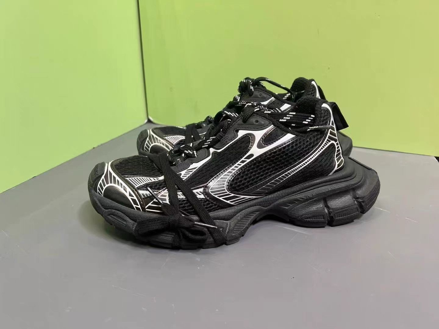 Balenciaga Balenciaga 3XL Black/Silver Distressed Sneakers K15 Size US 7 / EU 40 - 1 Thumbnail