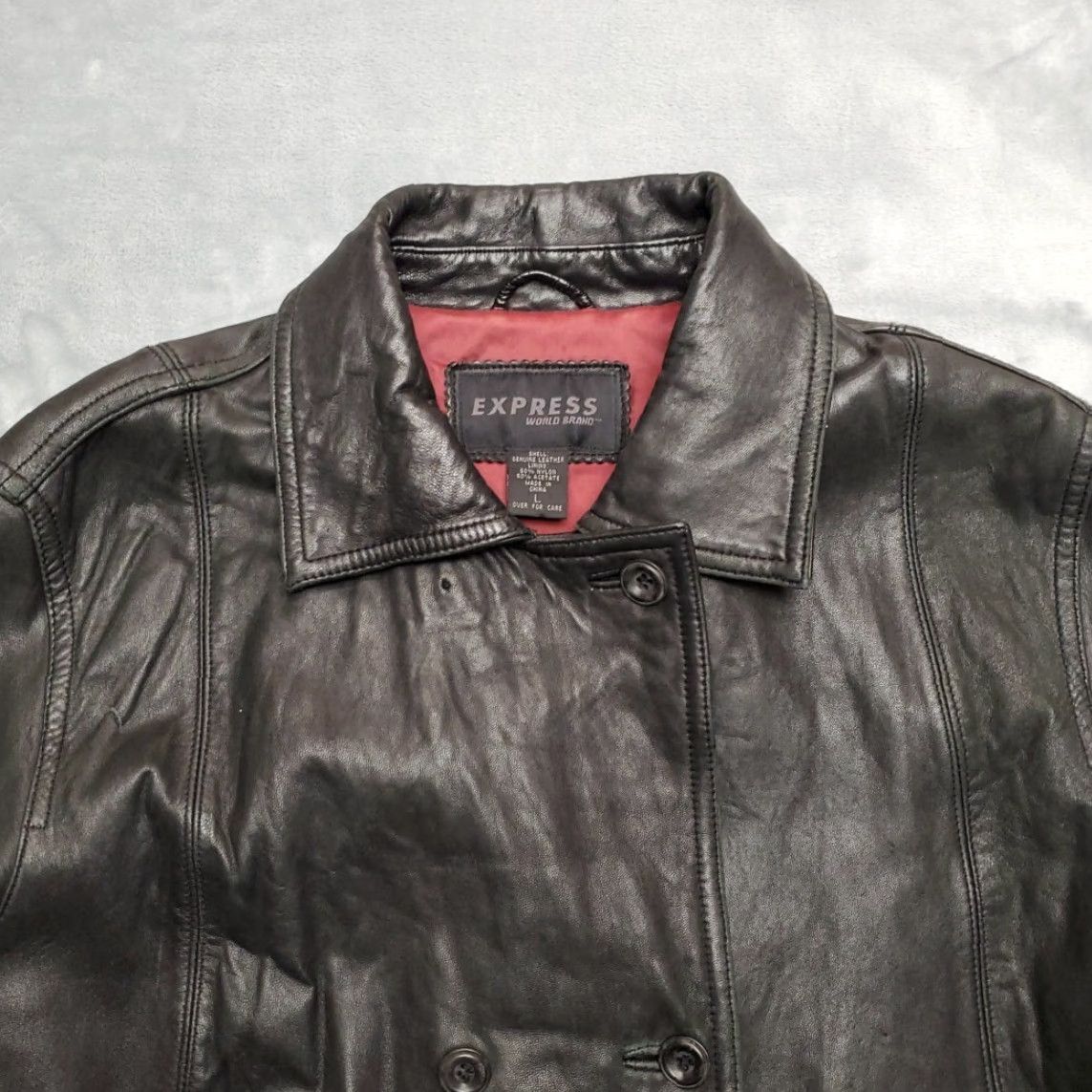 Express VINTAGE Express World Brand Leather Jacket Womens L Black Motorcycle Style Pocket All Seasons Size L / US 10 / IT 46 - 3 Thumbnail