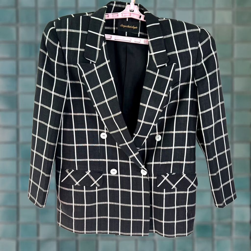 Vintage VINTAGE Gorgio Sant Angelo Window Blazer Women's Black Check-Print Size 10 Linen Size L / US 10 / IT 46 - 1 Thumbnail