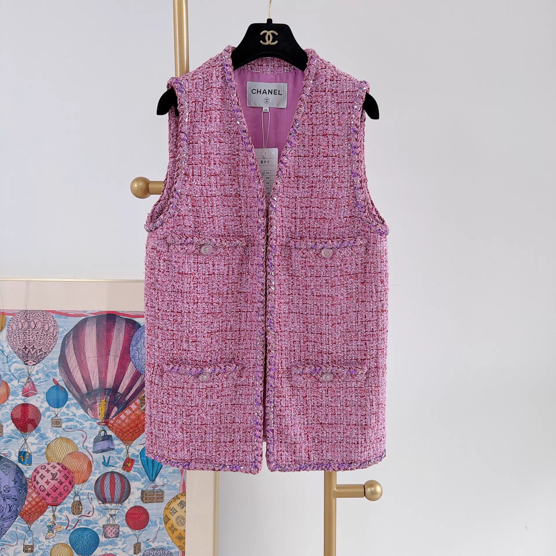 Chanel Chanel Women's Pink Tweed Four-Pocket Vest Size 34 Size XS / US 0-2 / IT 36-38 - 3 Thumbnail