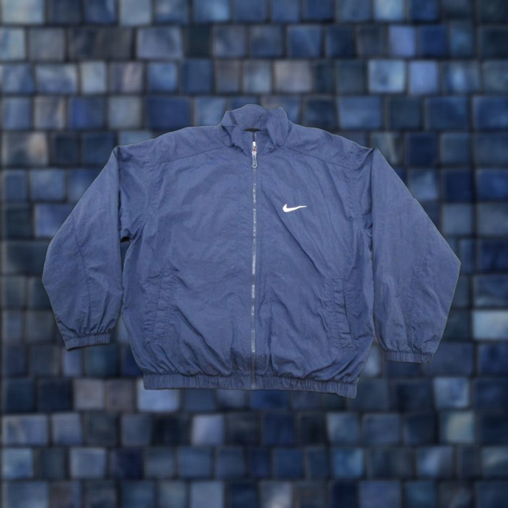 VINTAGE Nike Blue Nylon Full Zip White Tag Windbreaker Jacket Mens