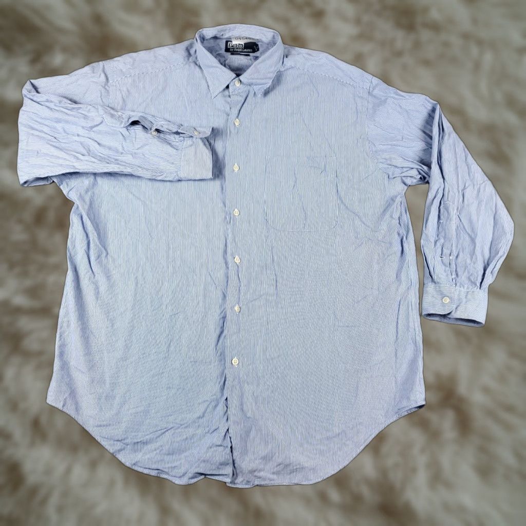 Ralph Lauren Ralph Lauren Shirt Mens Large Blue Striped Button-Up Long Sleeve Casual Dress Classic Comfort-Soft Cotton Regular Fit Men’s Size US L / EU 52-54 / 3 - 1 Thumbnail