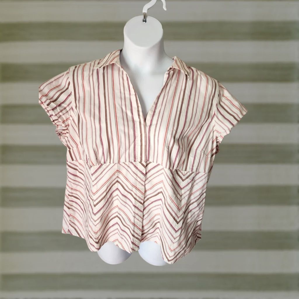 Style & Co Style & Co Woman Button-Up Shirt Cap Sleeve Striped Multicolor 20W Plus Size Women Clothing Shirt Top Casual Business Flexible Stretch XS? Size 3XL / US 20-22 - 1 Thumbnail
