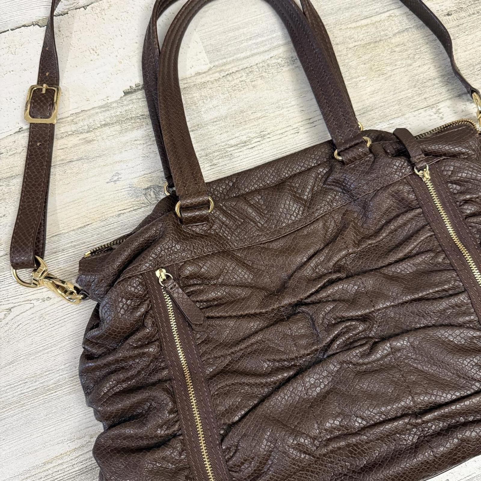 Cole Haan Brown Cole Haan Ruched Pebbled Tote Bag Size ONE SIZE - 3 Thumbnail