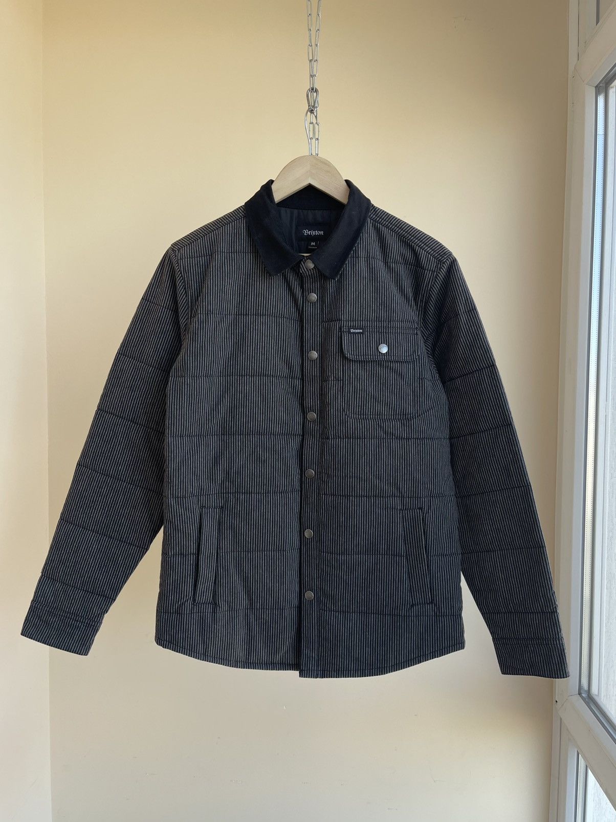Brixton Brixton Cass Canvas Collar Striped Quilted Jacket Black Grey Size US M / EU 48-50 / 2 - 1 Thumbnail