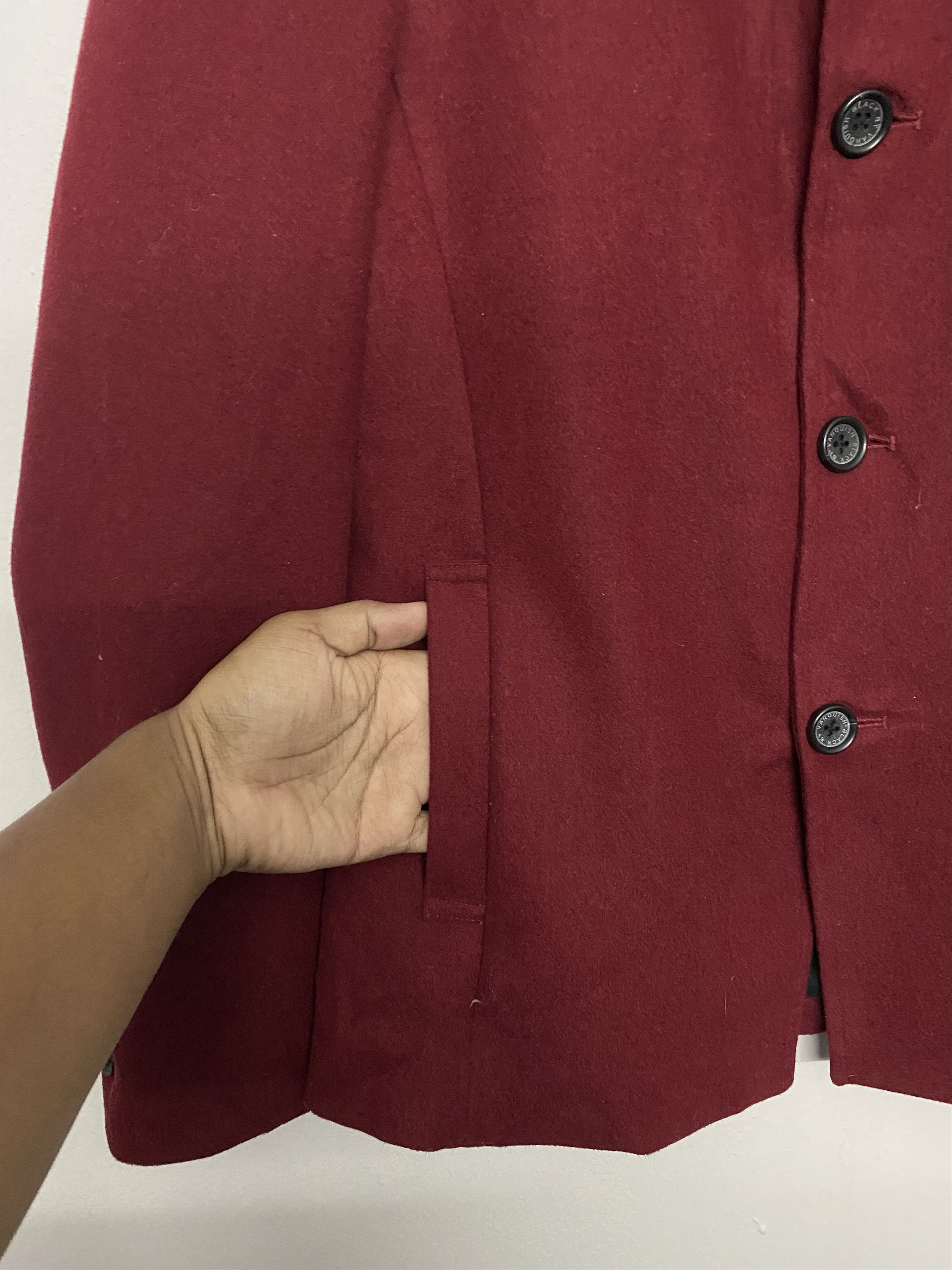 Vanquish Black by VANQUISH Burgundy Wool Blend Peacoat Jacket Size US S / EU 44-46 / 1 - 7 Thumbnail