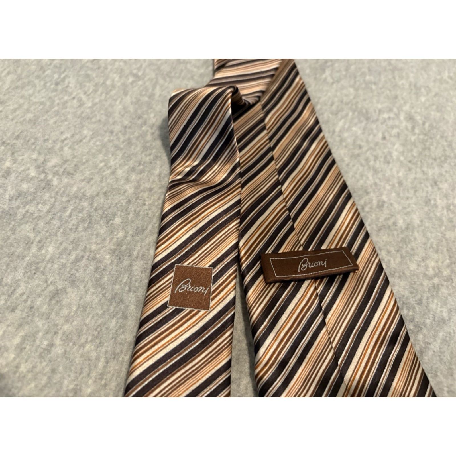 Brioni Brioni Silk Tie Striped Brown Made in Italy Long 61 Inches Mens Tie Brown Silk Italy Brioni Size ONE SIZE - 2 Thumbnail