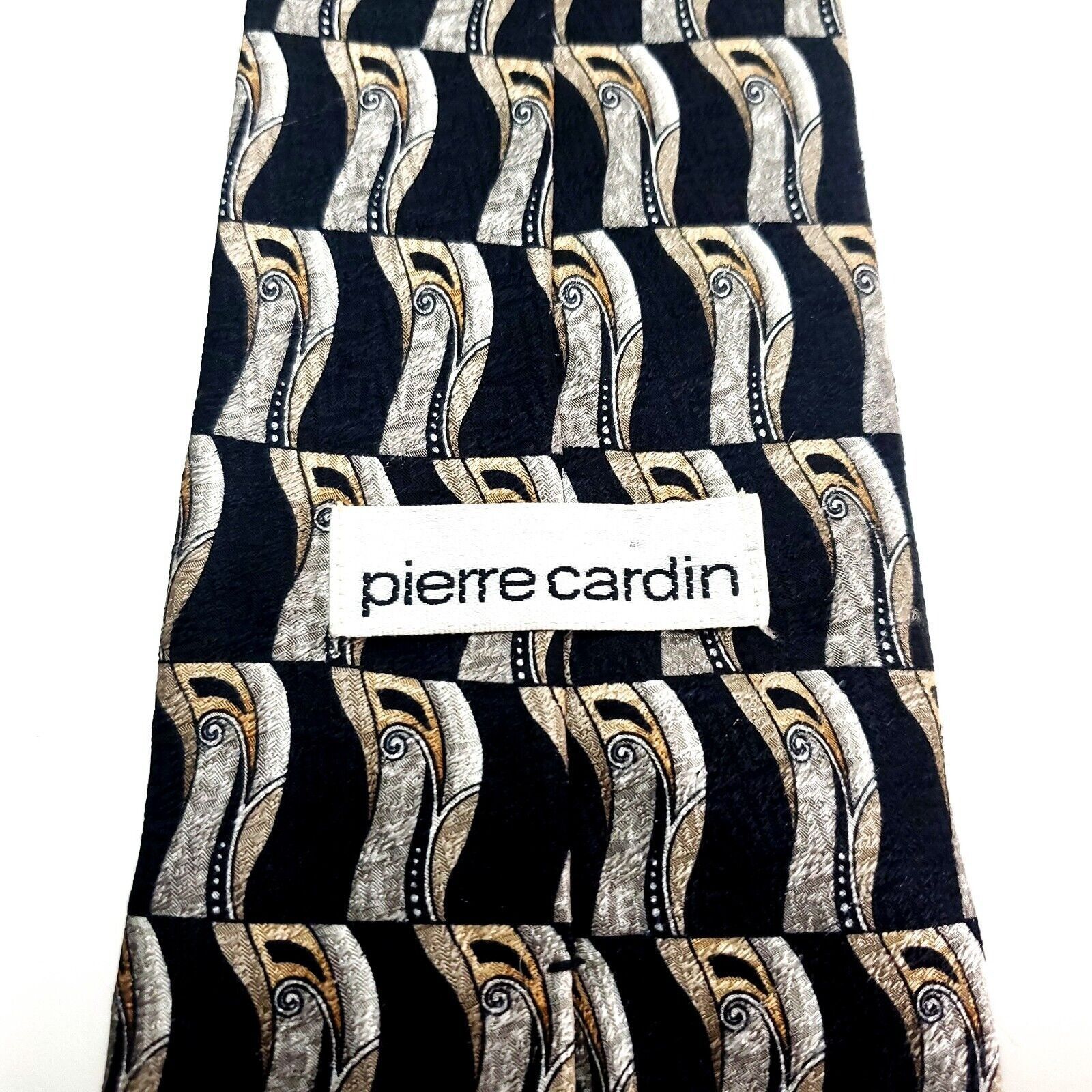 Pierre Cardin Pierre Cardin Silk Tie Print Black Tan Geometric Wide Size ONE SIZE - 3 Thumbnail