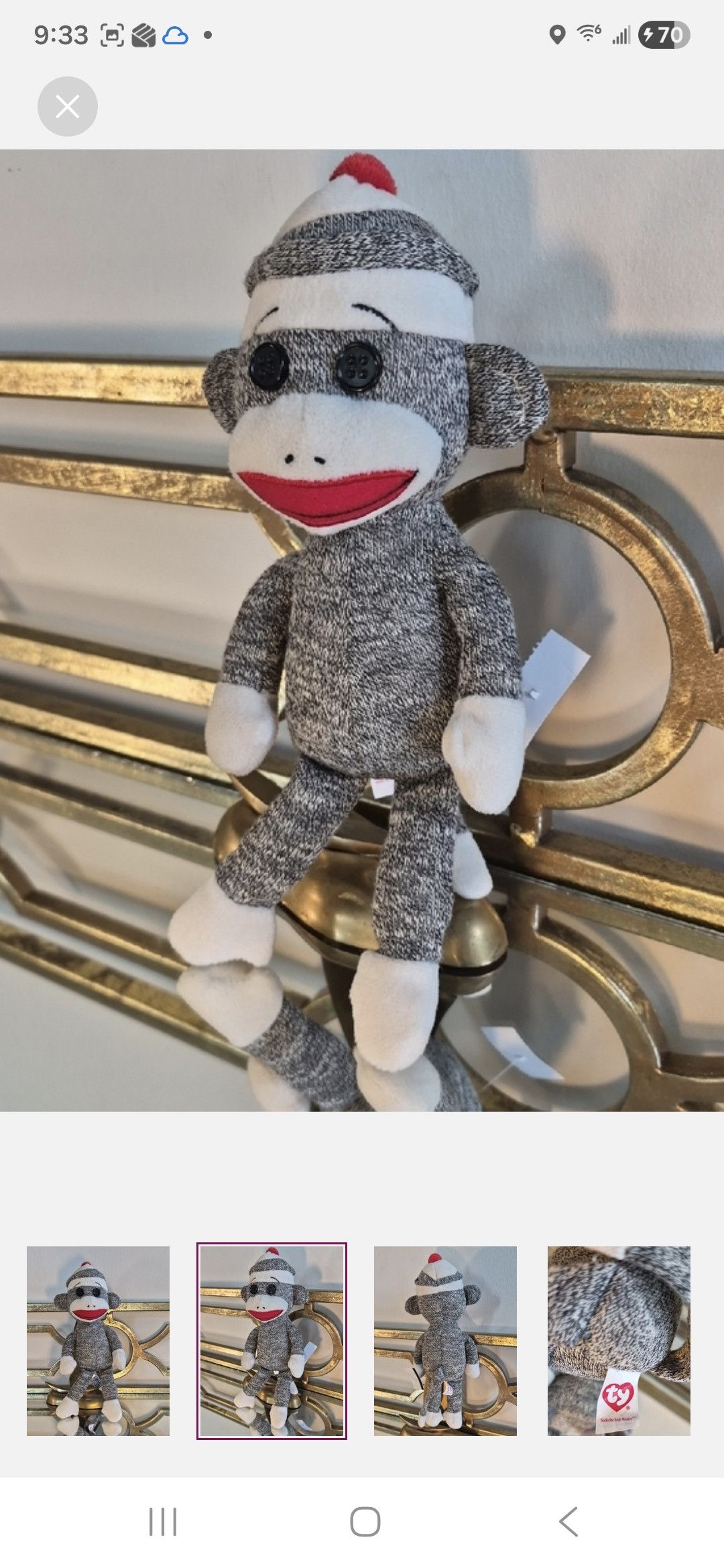 Other TY Beanie Baby SOCKS the Sock Monkey Plush Size ONE SIZE - 2 Thumbnail