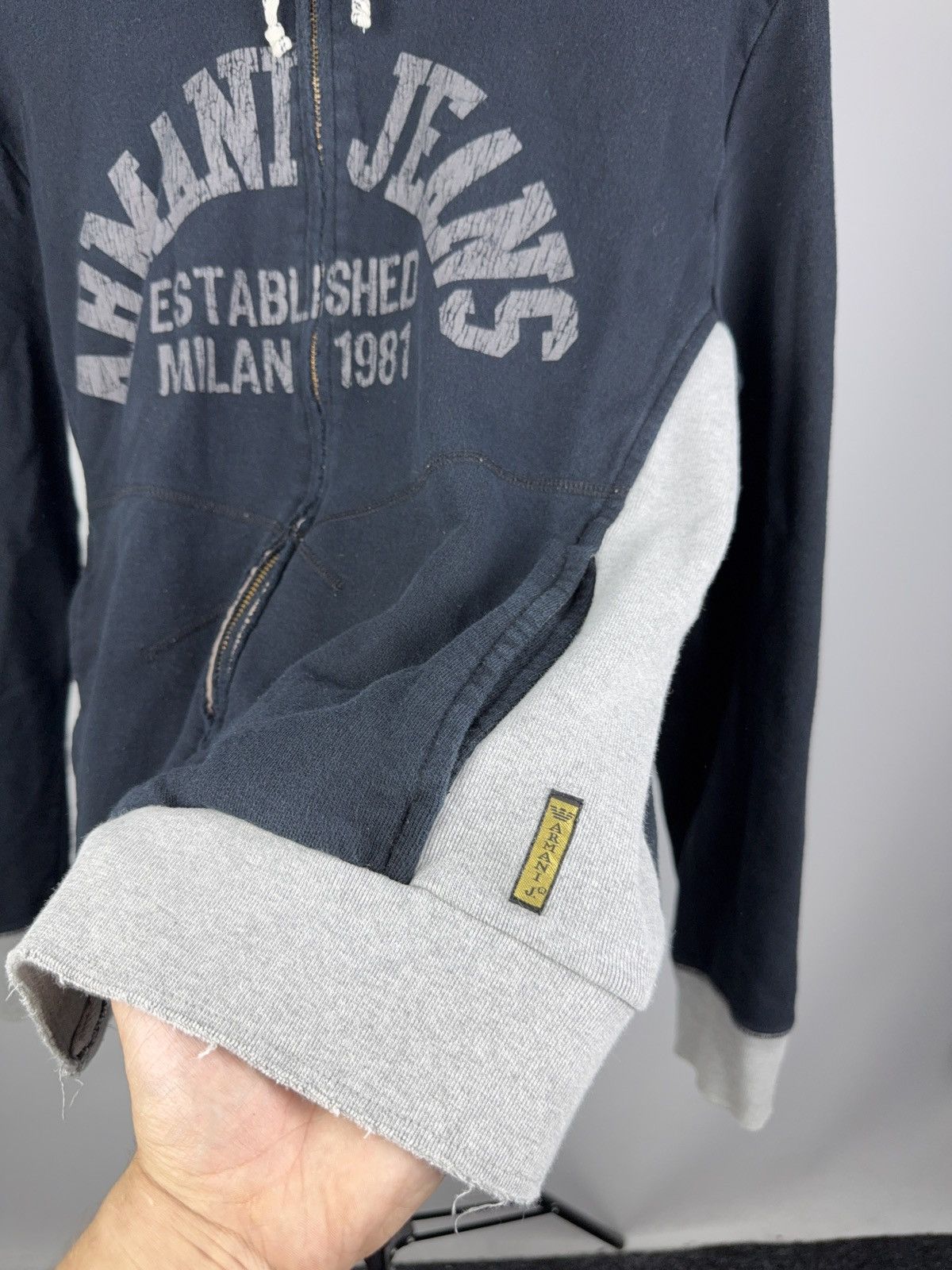 Armani Vintage 00s Retro Distressed Armani Jeans Luxury hoodie Y2K Size L / US 10 / IT 46 - 3 Thumbnail