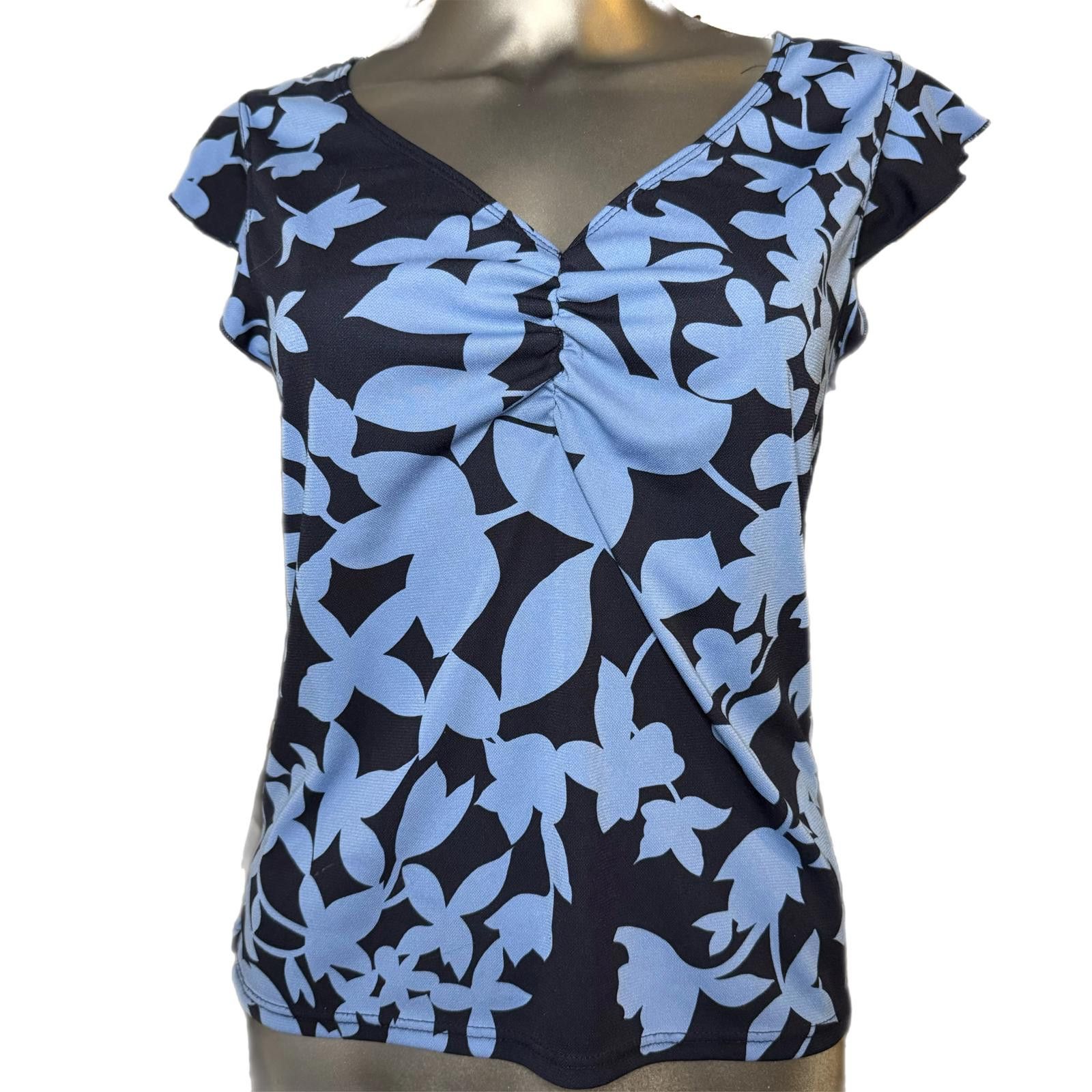 Bcbgmaxazria BCBG Paris Navy Blue Floral Print Top - Size L Size L / US 10 / IT 46 - 1 Thumbnail
