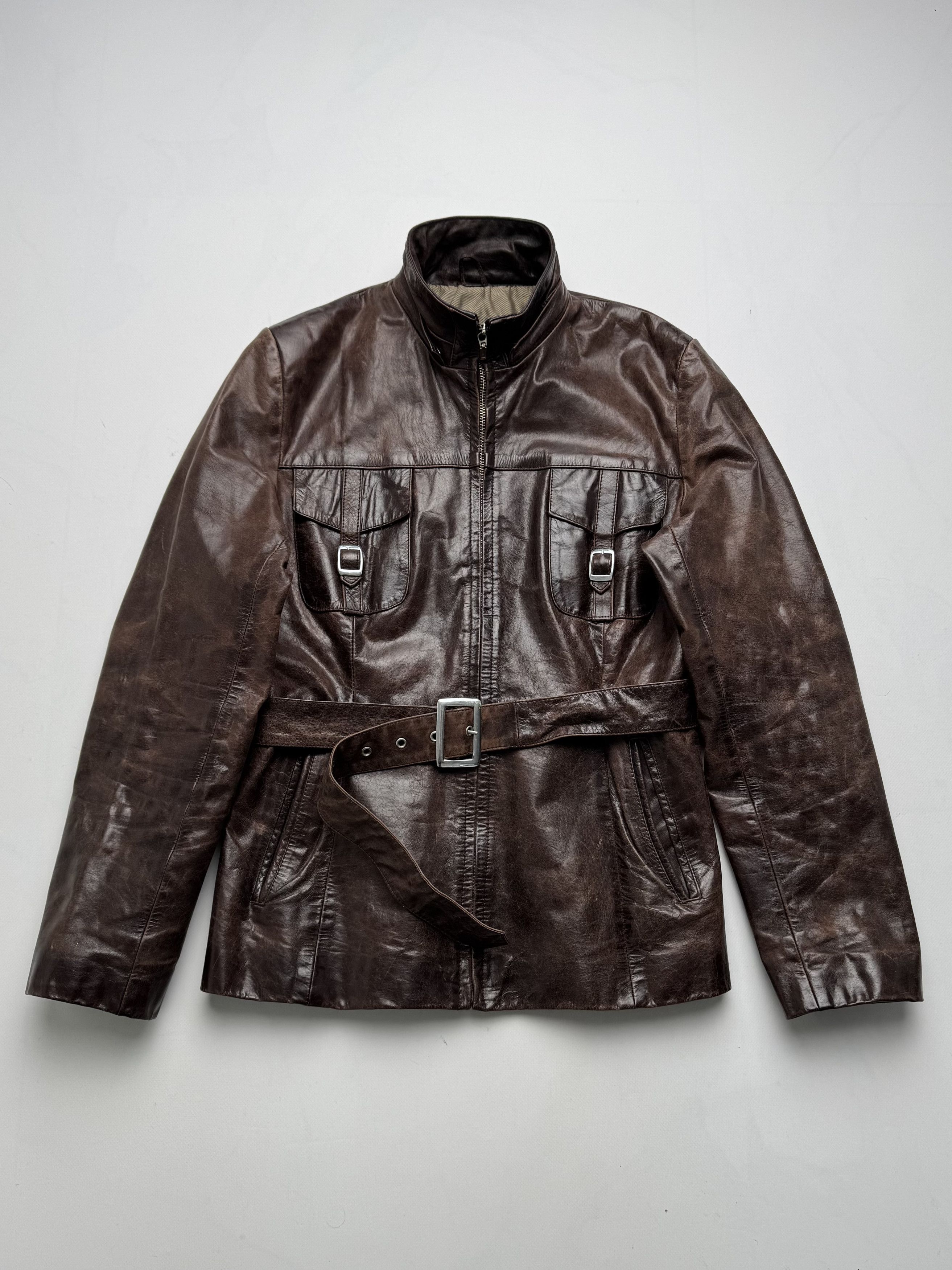 Vintage Vintage Leather Jacket Belted Zip Up Style Biker Coat E2 Size M / US 6-8 / IT 42-44 - 1 Thumbnail