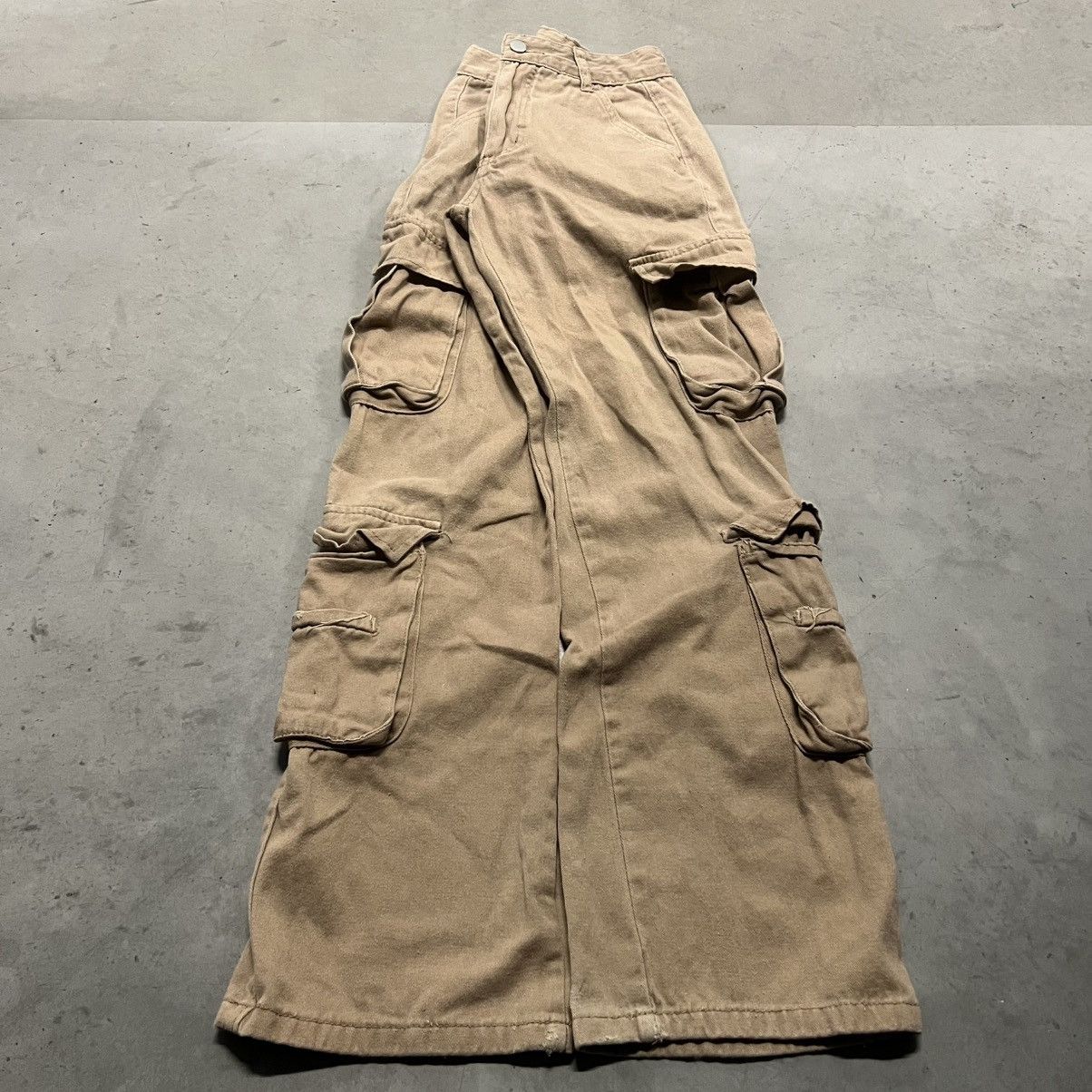Japanese Brand × Vintage Crazy Vintage Y2K Super Baggy brown Cargo Pants W/ 8 Pockets Size 22" - 1 Thumbnail