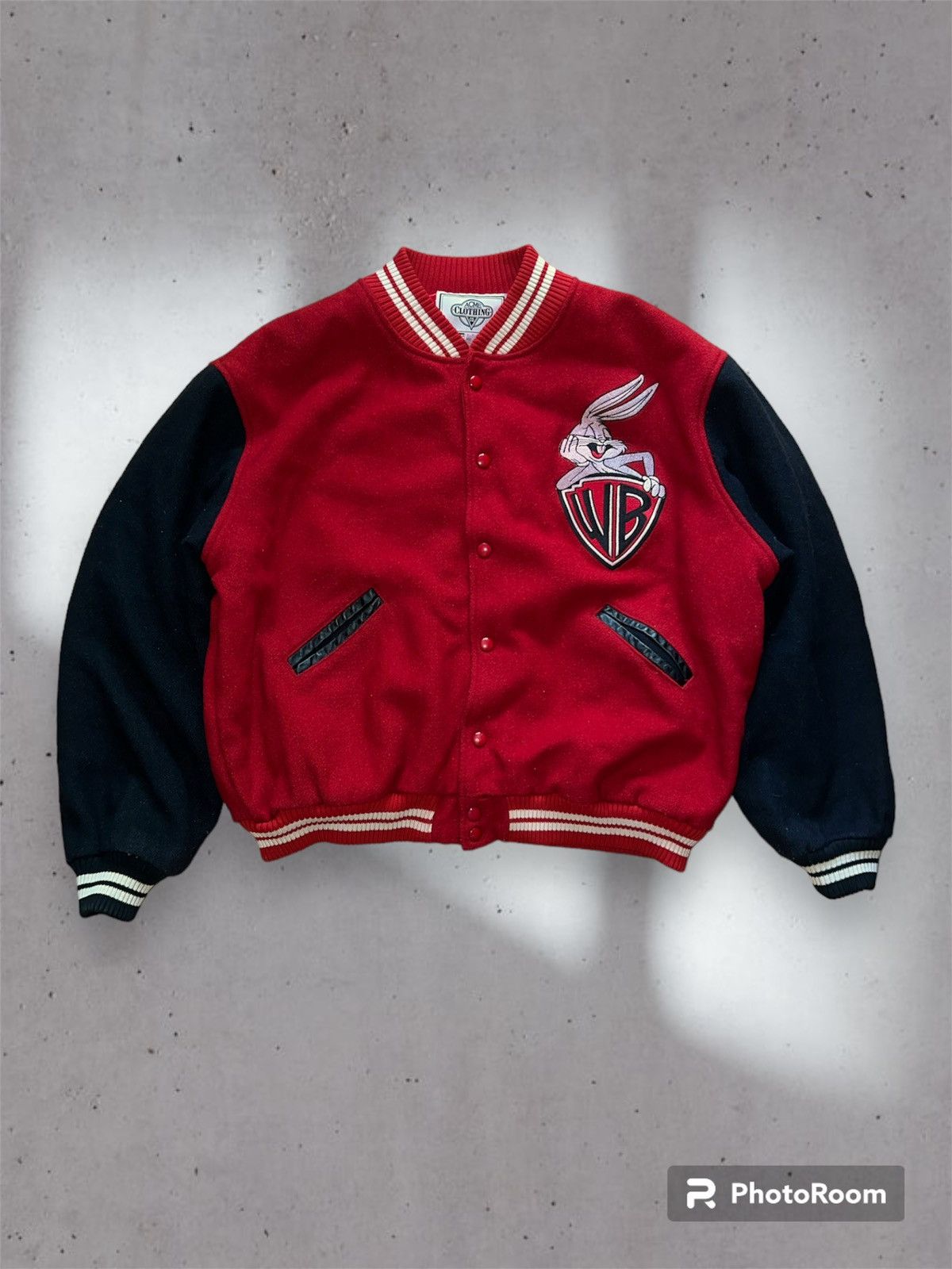 image of Disney x Varsity Jacket Vintage Bugs Bunny Varsity Jacket 90's Y2K Warner Bros in Red (Size XL)