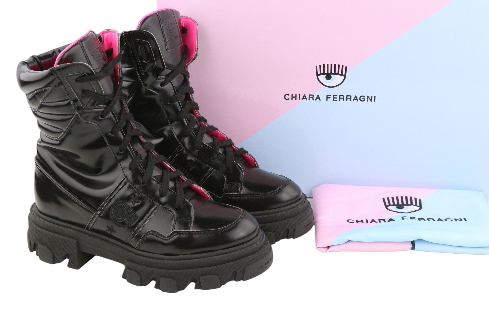 Chiara Ferragni VEGAN ABRADED LEATHER EU38 Black Chunky Boots 87734 Size US 7 / IT 37 - 1 Thumbnail