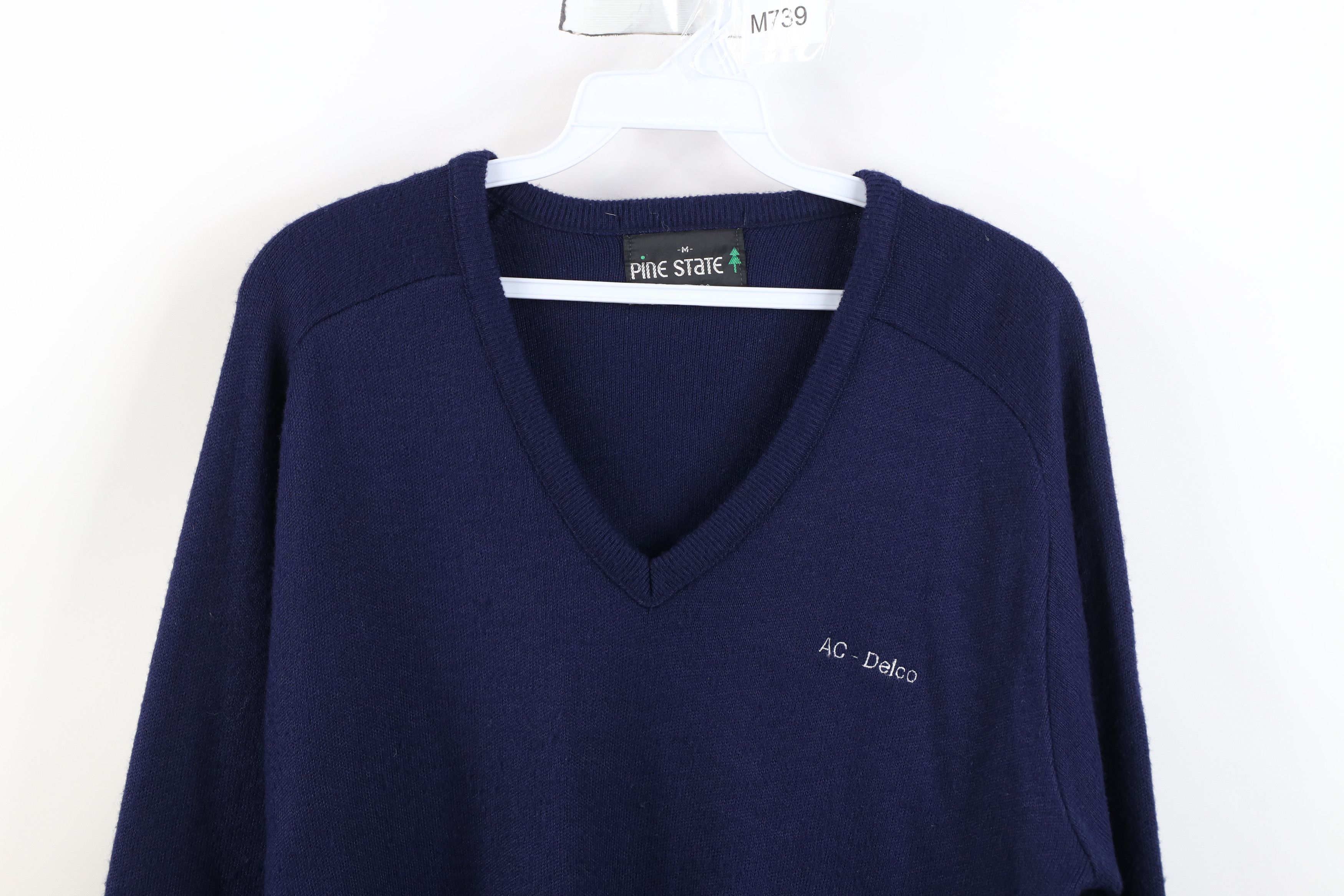 Vintage Vintage 70s AC Delco Knit V-Neck Sweater Navy Blue USA Size US M / EU 48-50 / 2 - 2 Thumbnail