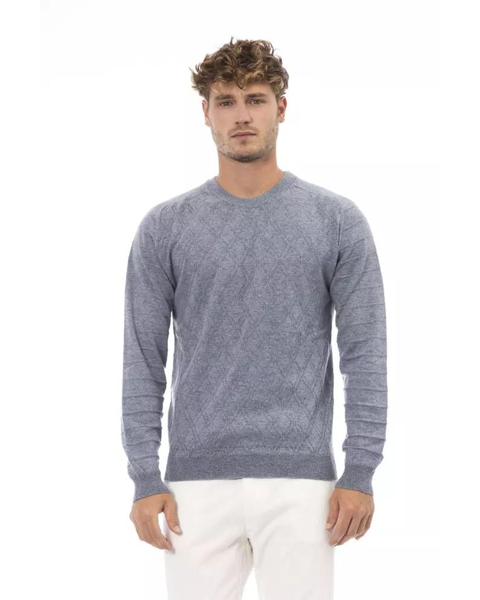 image of Alpha Studio Viscose Crewneck Sweater With Long Sleeves in Light Blue, Men's (Size XL)