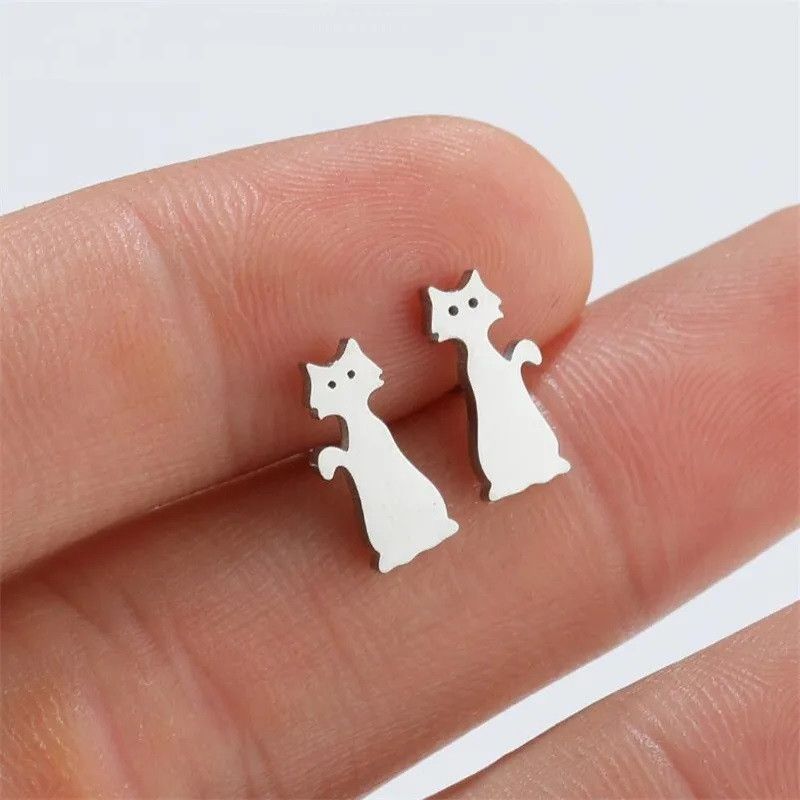 Jewelry Cat Stud Earrings Charm Earring Gift Size ONE SIZE - 1 Thumbnail