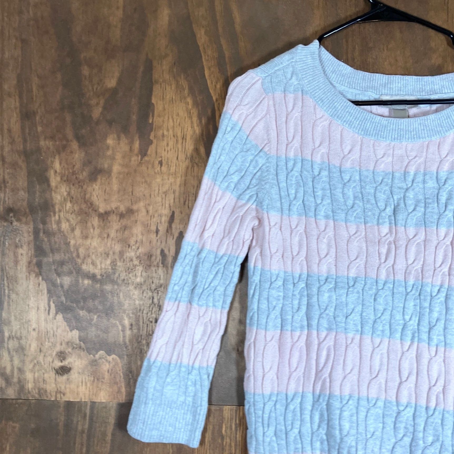 Talbots Ann Taylor Loft Womens Sweater Gray Pink Striped Cable Knit Crew Neck Large Size L / US 10 / IT 46 - 4 Thumbnail