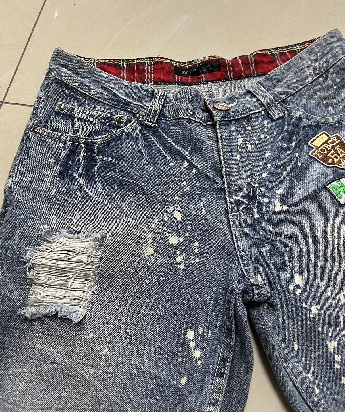 Japanese Brand Zerosail thrashed Punk distressed paint splatter jean F1 Size US 31 - 9 Thumbnail